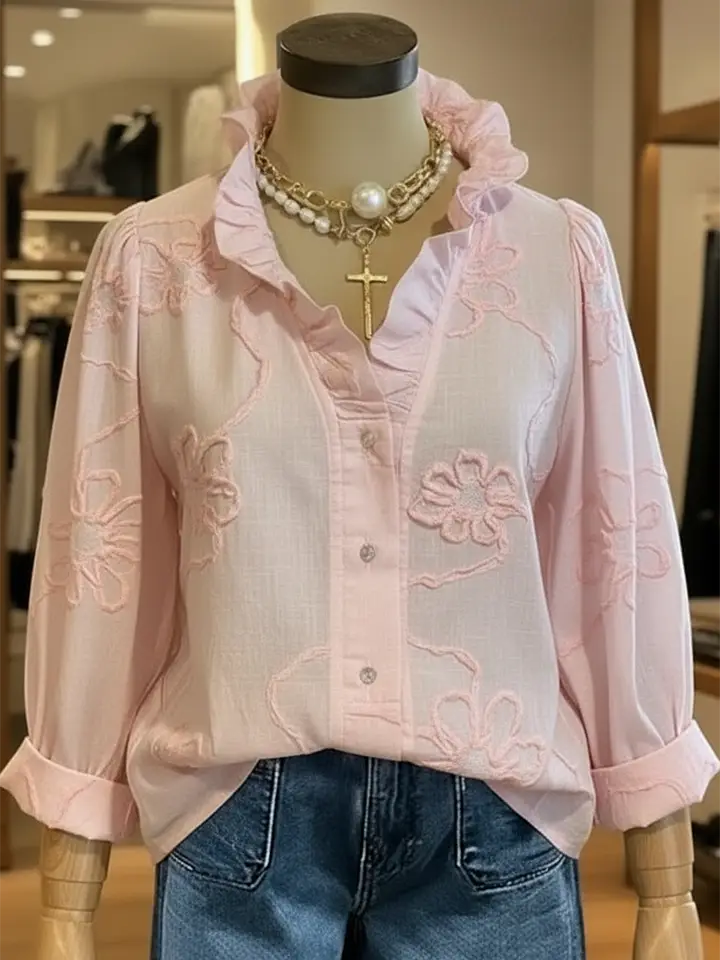 🔥Summer Arrivals🌟Casual Romantic Ruffled Collar Cotton Shirt