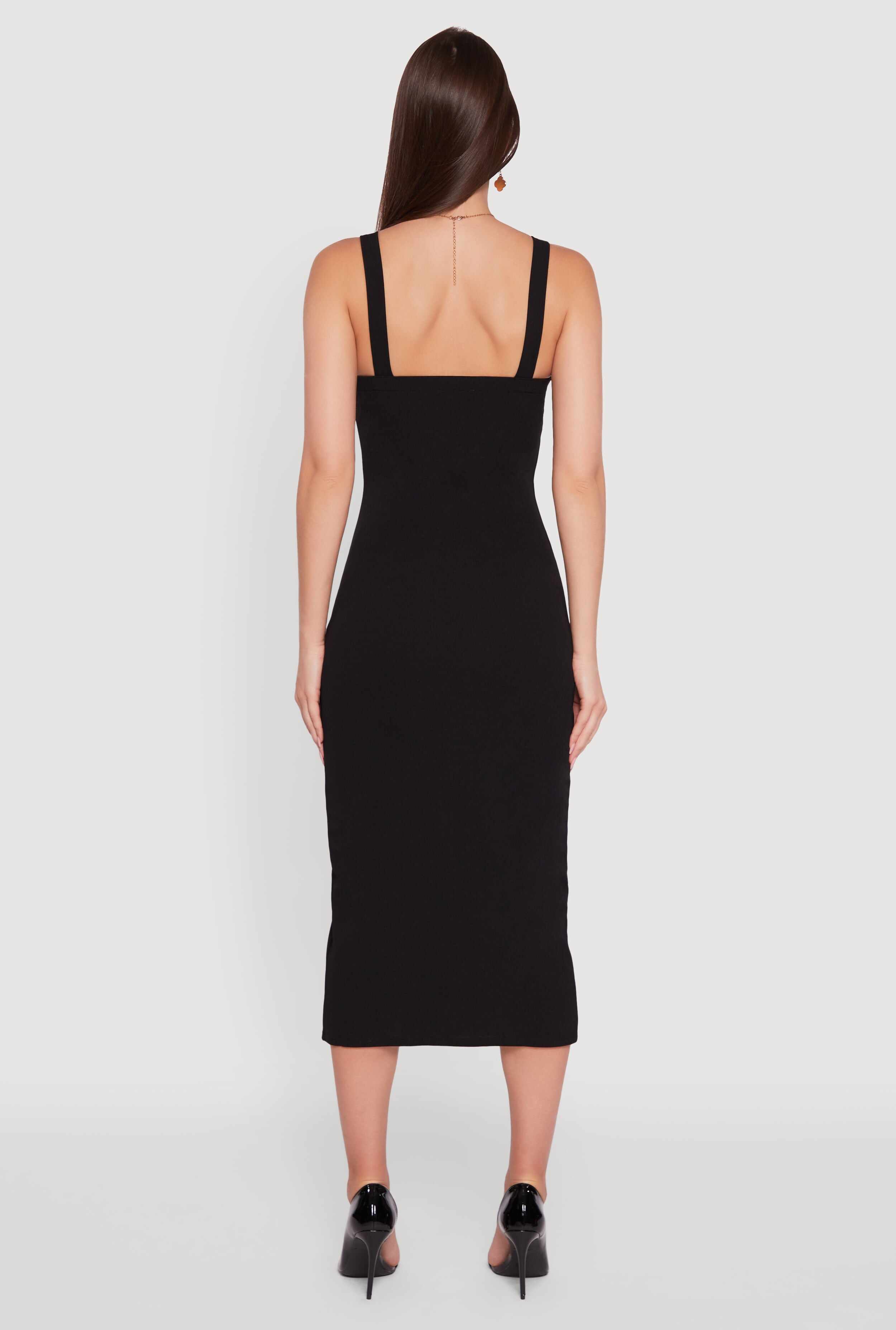 Padded Cups V Neck Midi Dress with Keyhole