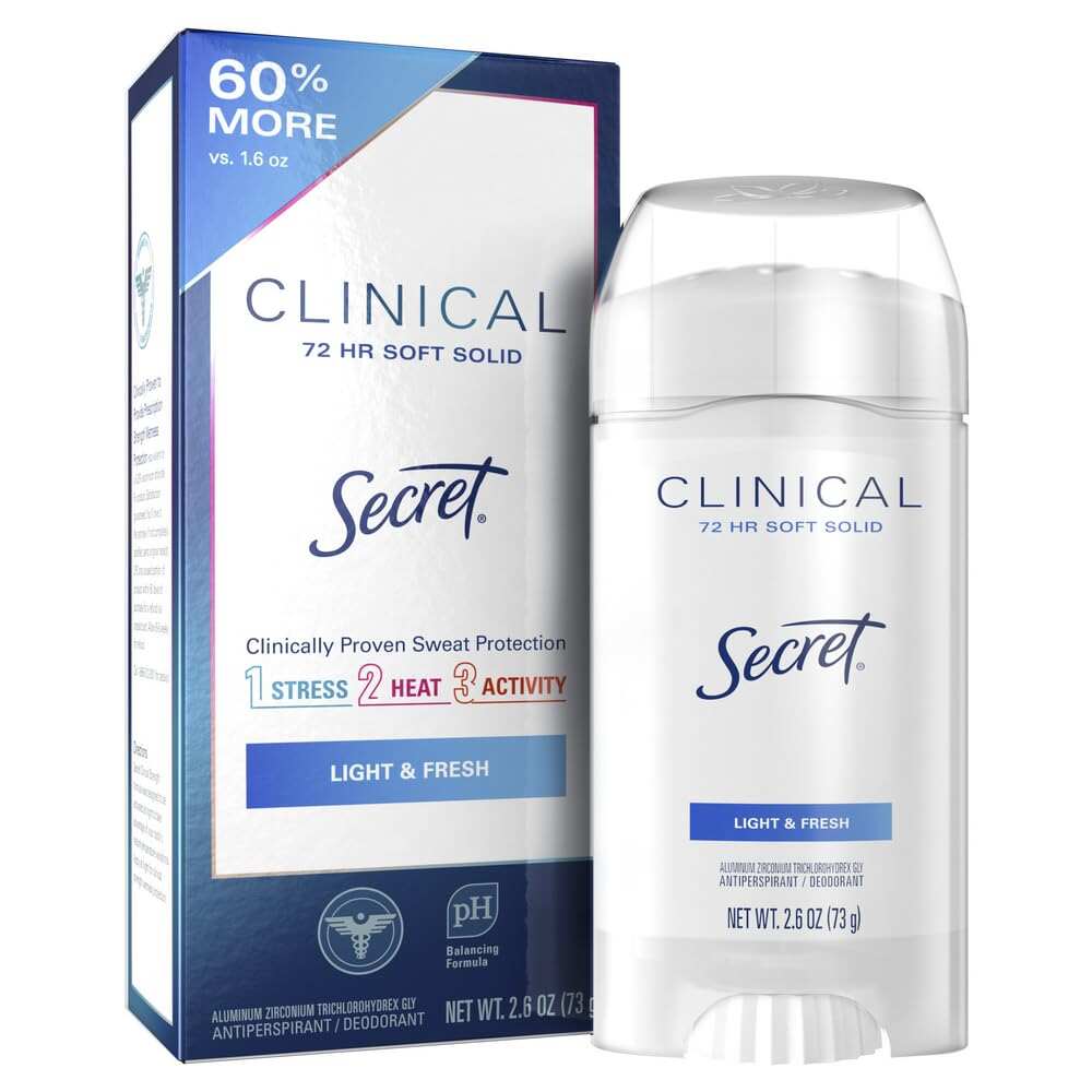Secret Clinical Strength Antiperspirant and Deodorant Women, Soft Solid Stress Response, 72 Hr Sweat Protection, 1.6 oz (Pack of 3)
