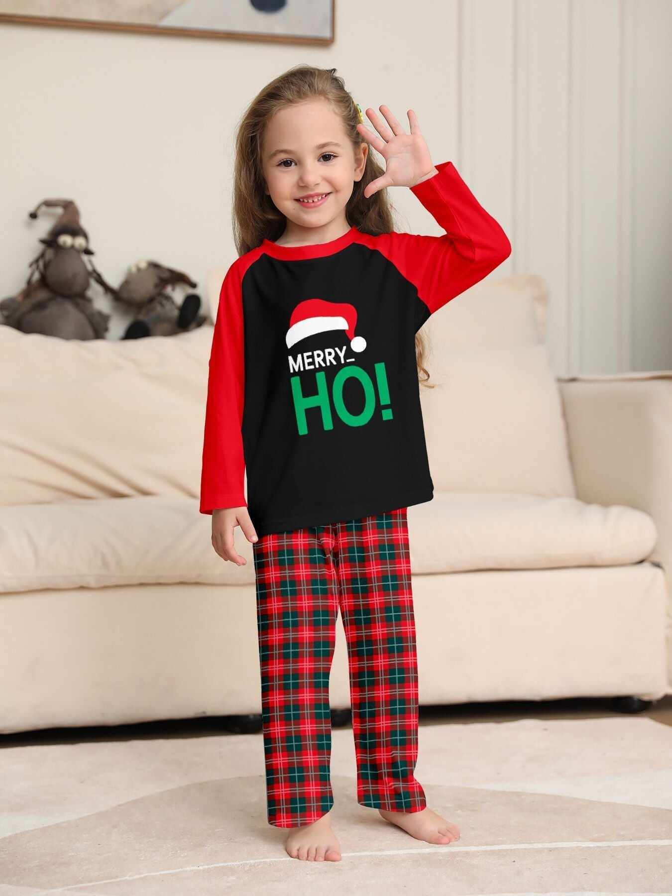 Santa Hat Monogrammed Family Holiday Plaid Pajama Set