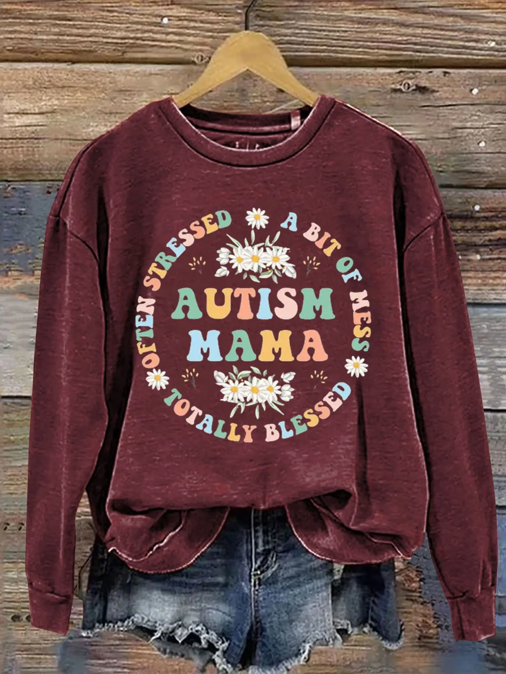 Autism Mama Autism Awareness Art Print Pattern Casual Sweatshirt