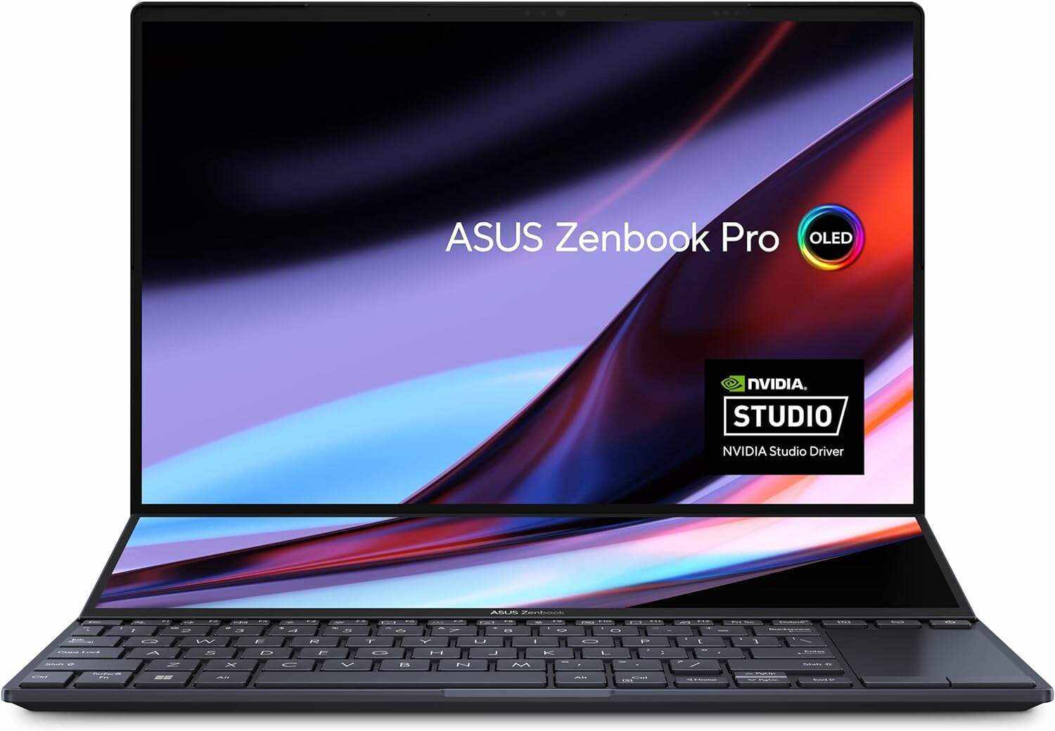 ASUS Zenbook Pro 14 Duo 14.5â€ 2.8K OLED Touch, 120Hz Refresh Rate, ScreenPad Plus, Intel i9-12900H CPU, RTX 3050Ti, 32GB RAM, 1TB SSD, Windows 11 Home, Tech Black, UX8402ZE-DB96T
