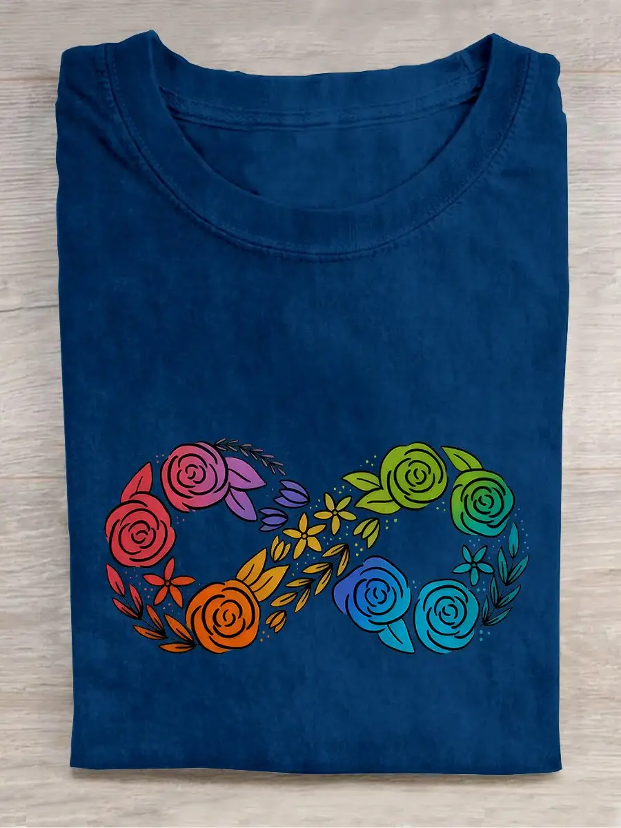 Neurodiversity Autism Floral Autism Awareness Casual Print T-shirt