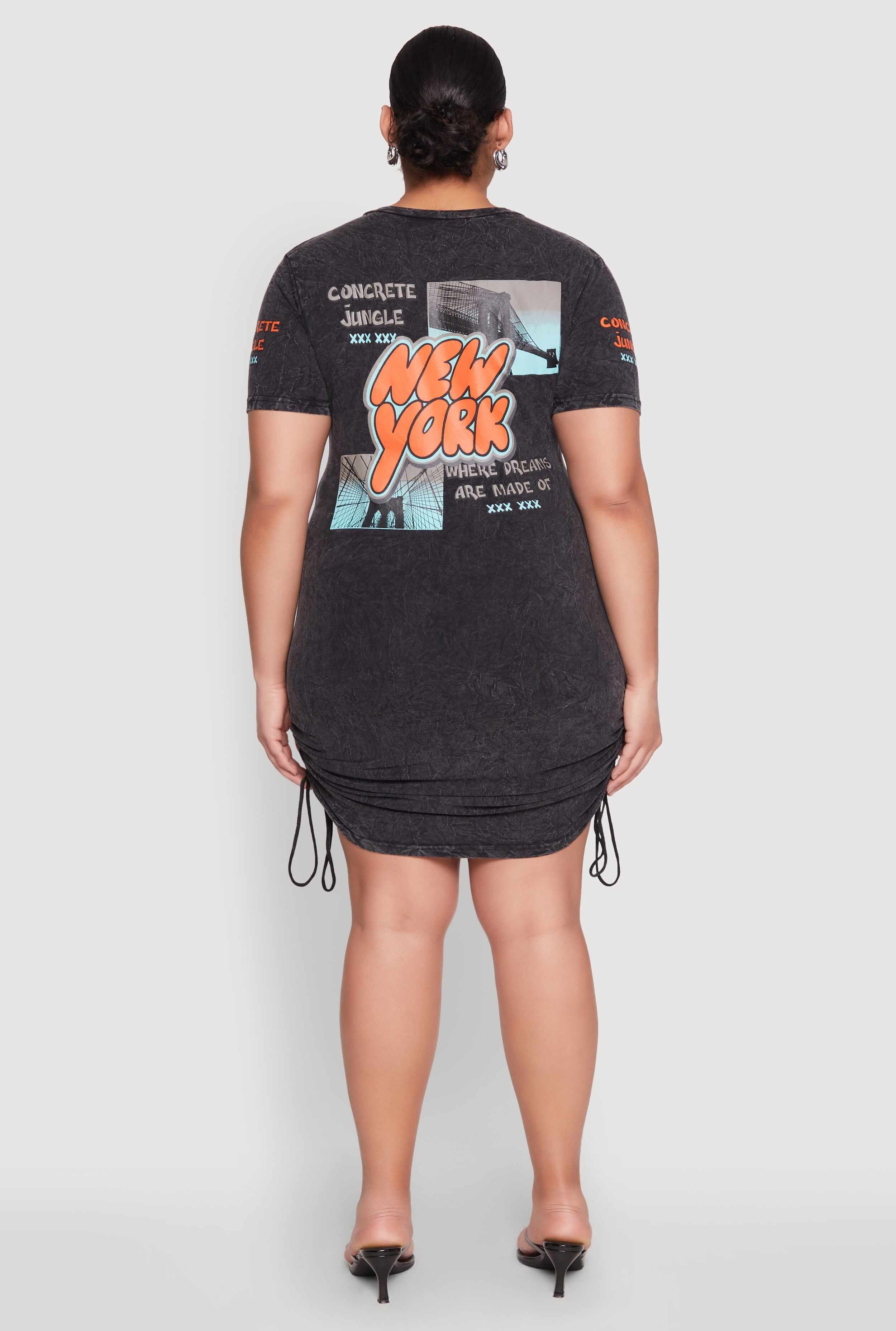 Plus Size Mineral Wash New York Concrete Jungle Graphic Dress