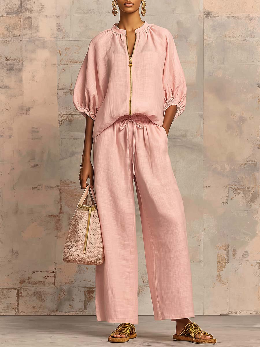 🔥Summer Arrivals🌟Stylish Cozy Shirt And Wide-leg Pants Linen Cotton Two-piece Set