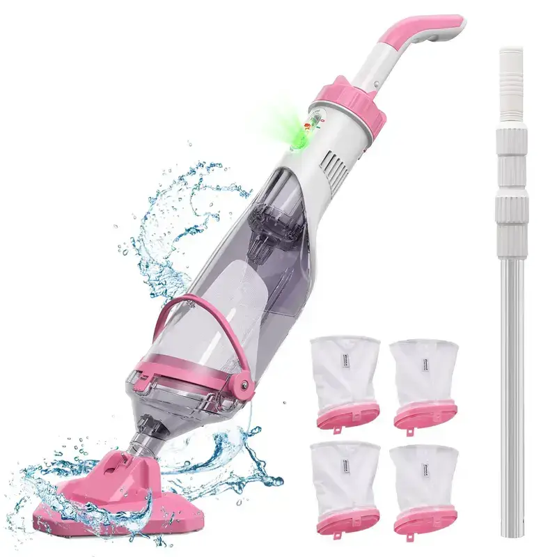 【Spring Cleaning】 New Upgrade PC18 Pool Vacuum for Above Ground Pool with Telescopic Pole, Running time up to 1H, Handheld Design with Powerful Suction up to 18.5 gallon/min Ideal for Leaves, Debris