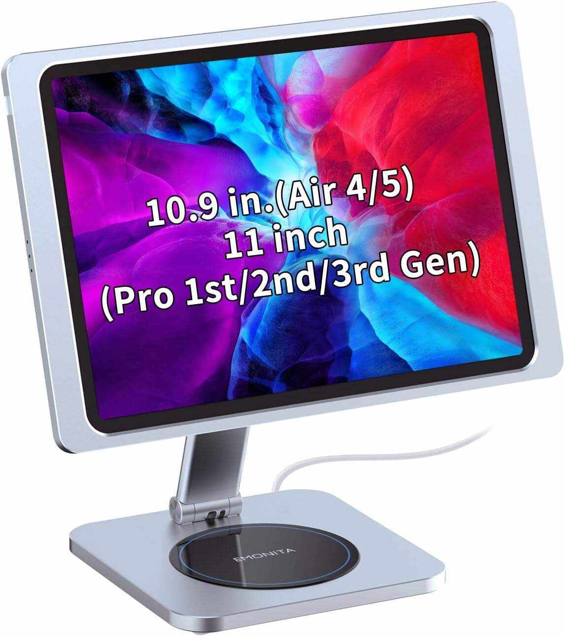 EMONITA Magnetic Stand with Charging Case for 10.2 Inch 7th / 8th / 9th Gen (2021/2020/2019). 18W USB C Fast Charging Cable Included, Foldable L Shape, Strong Magnets, 360 Rotation, 180 Tilt