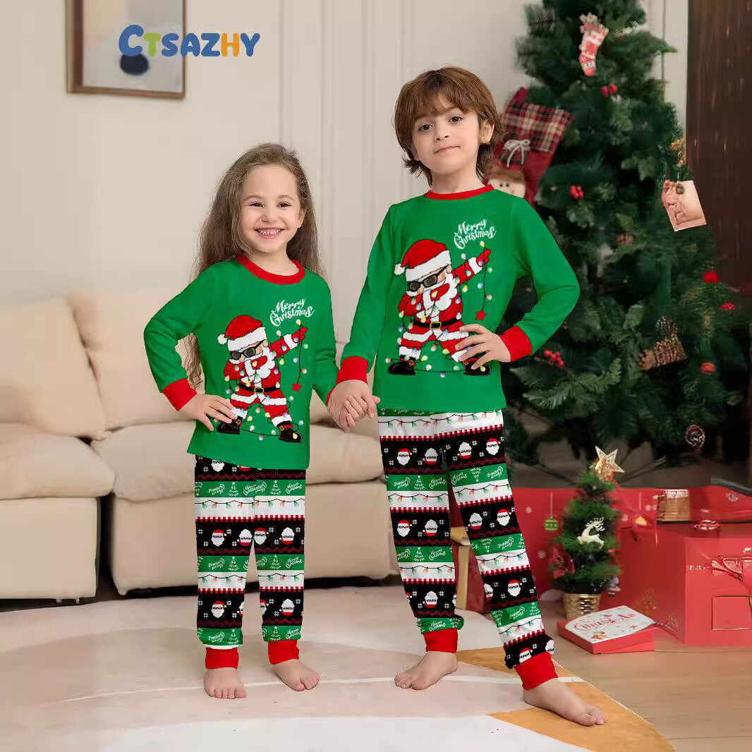 Green Dabbing Santa Family Matching Pajamas Pjs