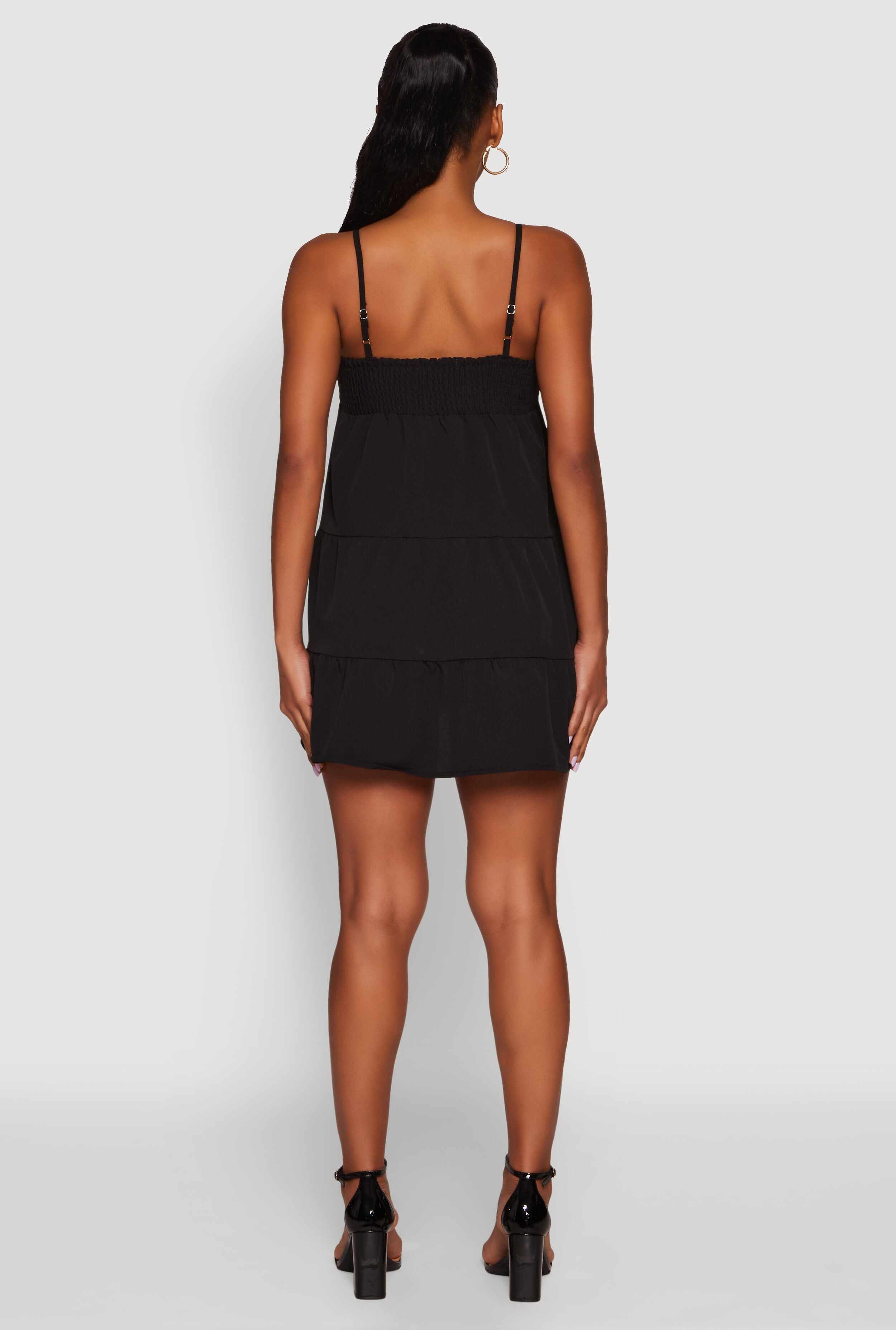 Trendy Crepe Knit Spaghetti Strap Tiered Dress