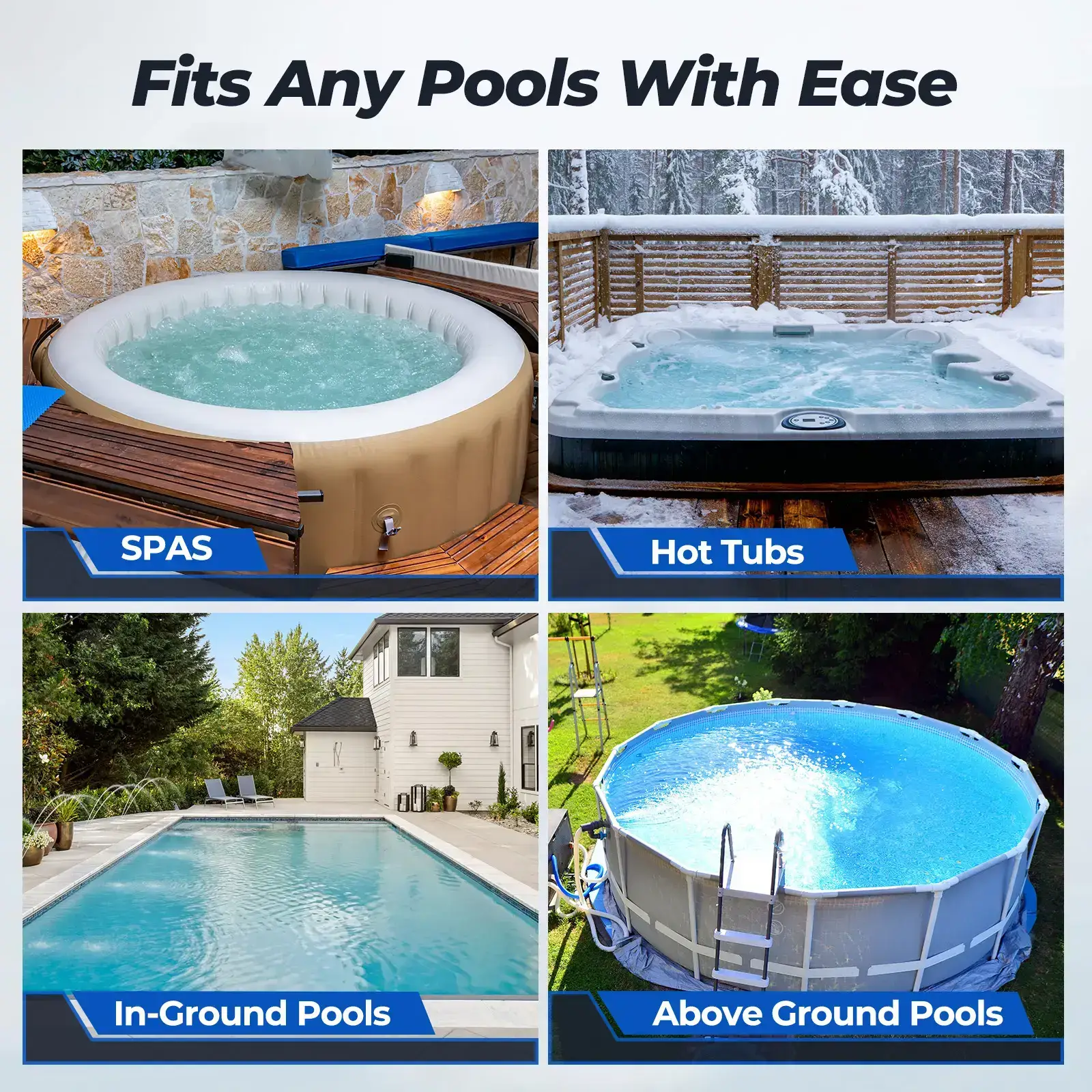 Pool Vacuum for Above Ground Pool, 18.5 GPM Powerful Suction Pool Vacuum with Telescopic Pole, 60min Runtime Dual Head Rechargeable Pool Cleaner,Ideal for Leaves, Debris