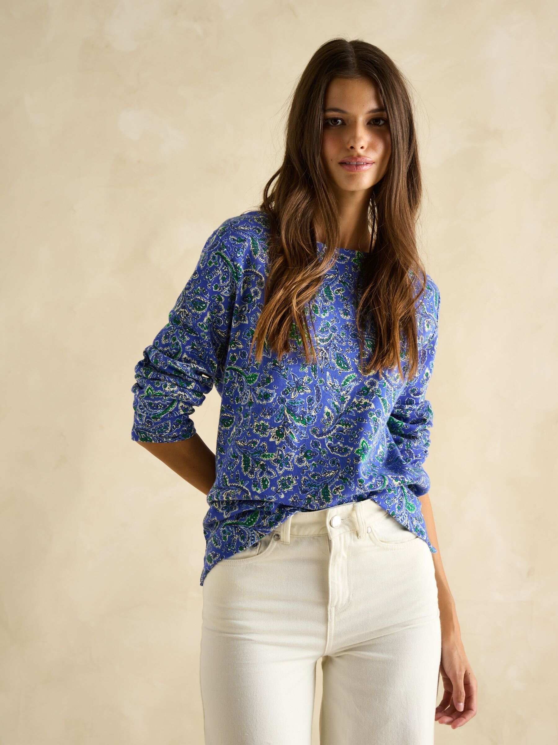 Harbour Blue Paisley Boat Neck Printed Top