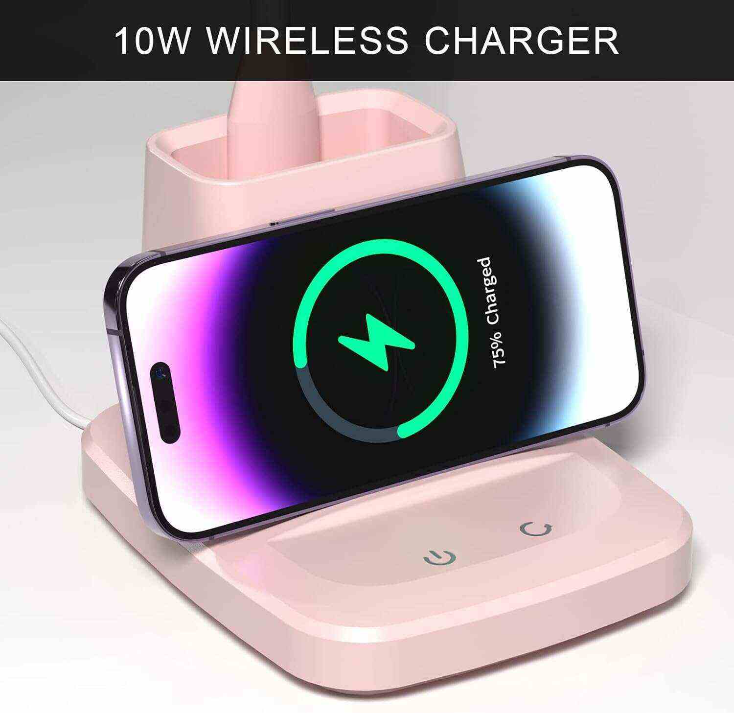 Desk Lamp with Wireless Charger, LED Desk Lamps for Home Office, 800 Lumens, Small Desk Lamp with Pen Holder, Flexible Arm, 3 Modes, Dimming, Touch Lamp for College Dorm Room