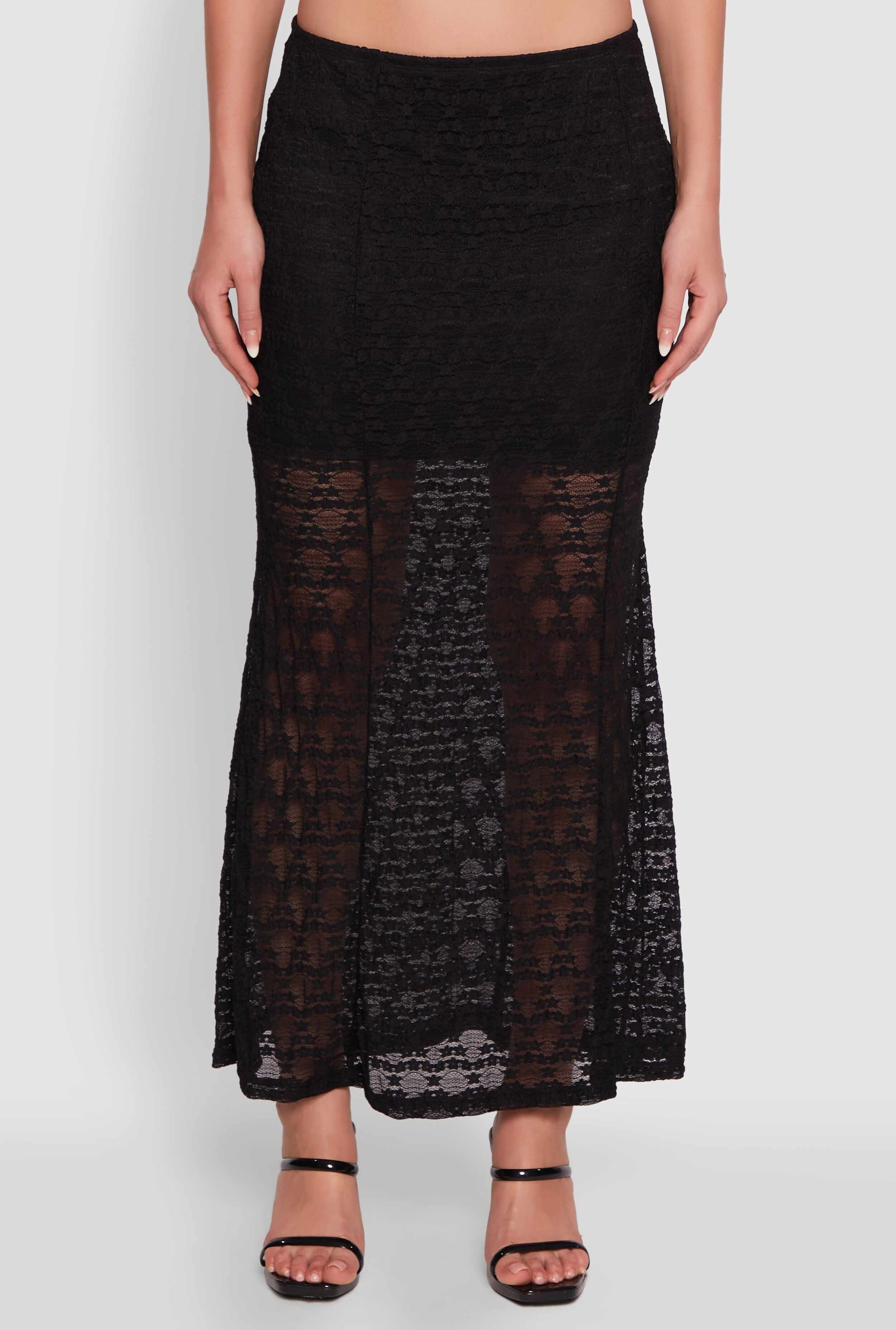 Iris Floral Lace Overlay Maxi Skirt