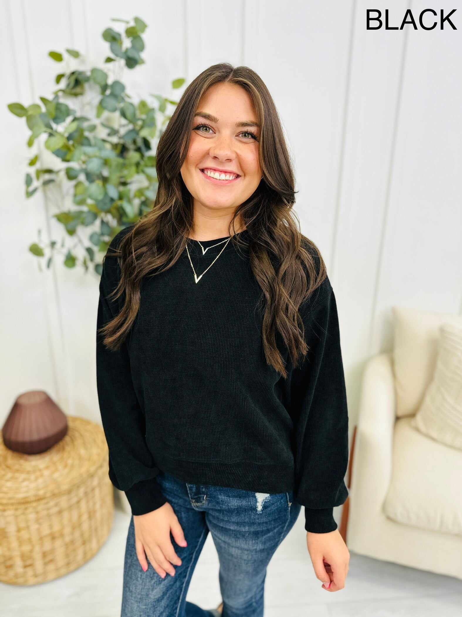 Relaxed Ribbed Corduroy Long Sleeve Top- Multiple Colors!