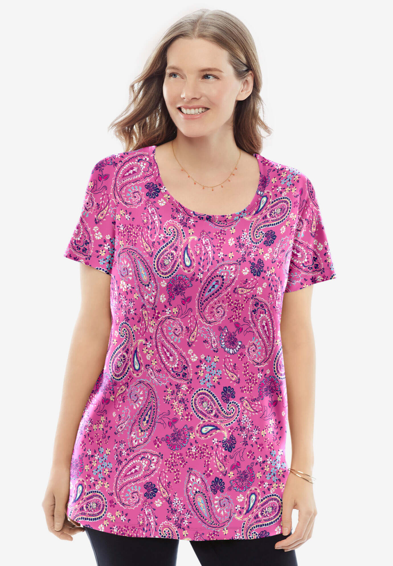 Perfect Printed Short-Sleeve Scoopneck Tee