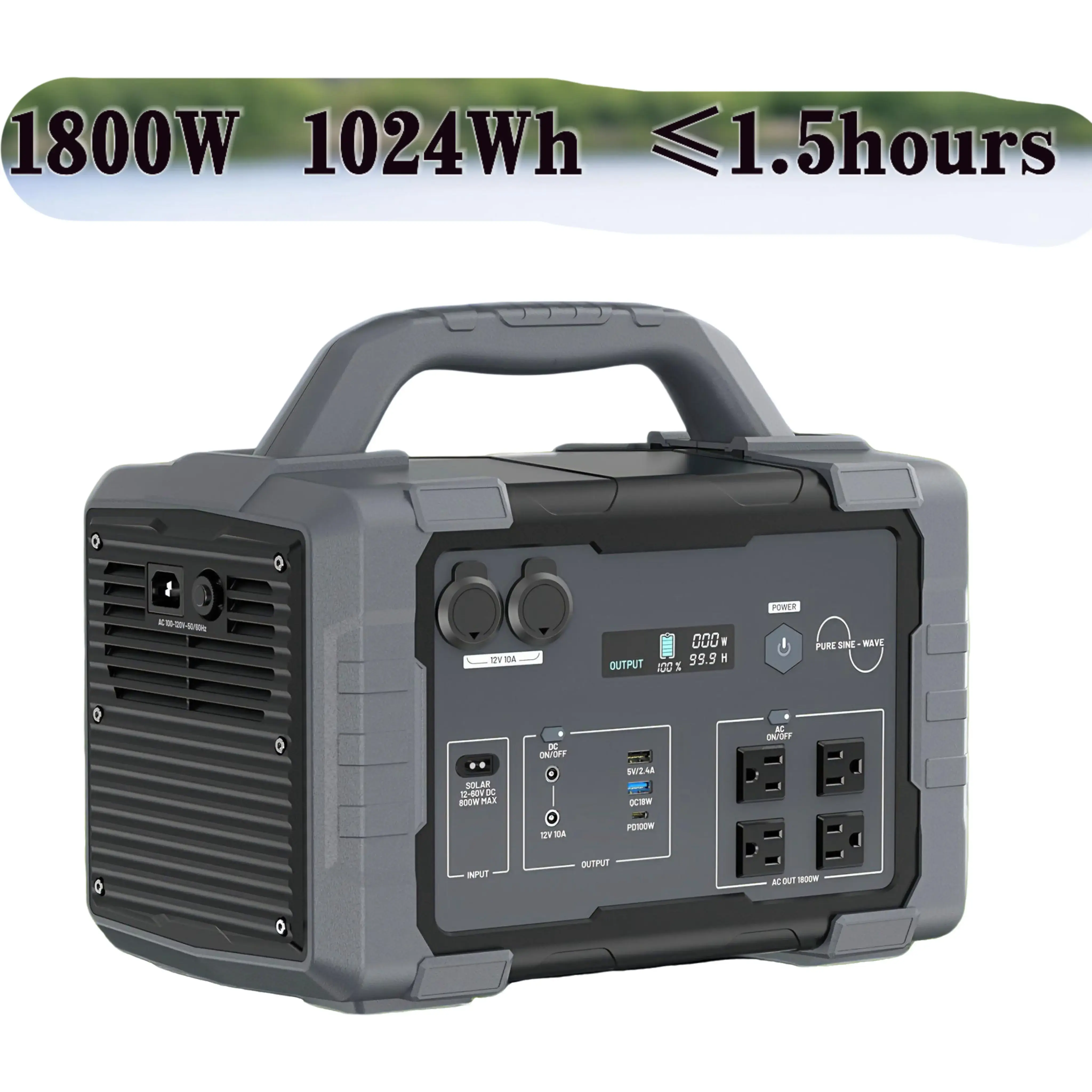 1800W/1024Wh Portable Power Station 1.5-Hour Fast Charging 4x1800W AC 100W USB-C Output Home Backup Generator High-Efficiency Power Output Portable Inverter Multi-Port Charger  (200W/400W Solar Panel Optional)