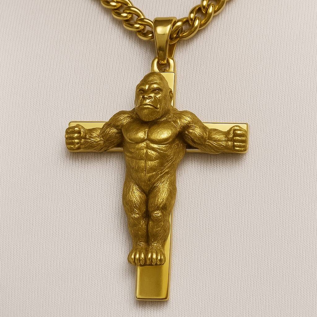 Funny Godzilla Crucifixion Necklace