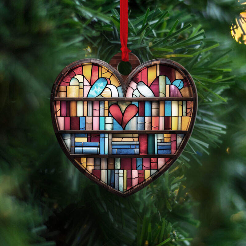 Heart-shaped Bookshelf Christmas Ornament