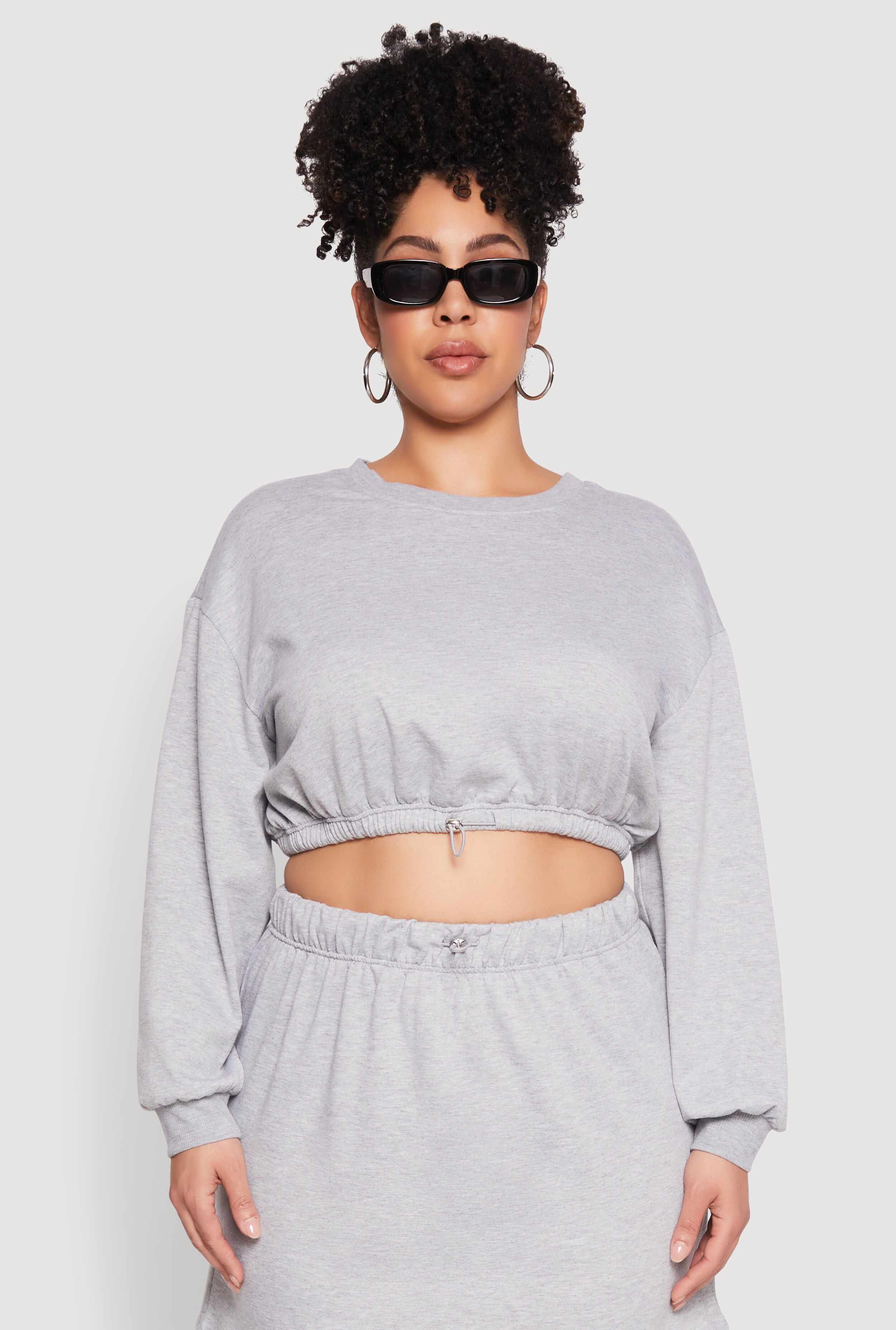 Plus Size Almost Famous Long Sleeve Cropped Sweatshirt