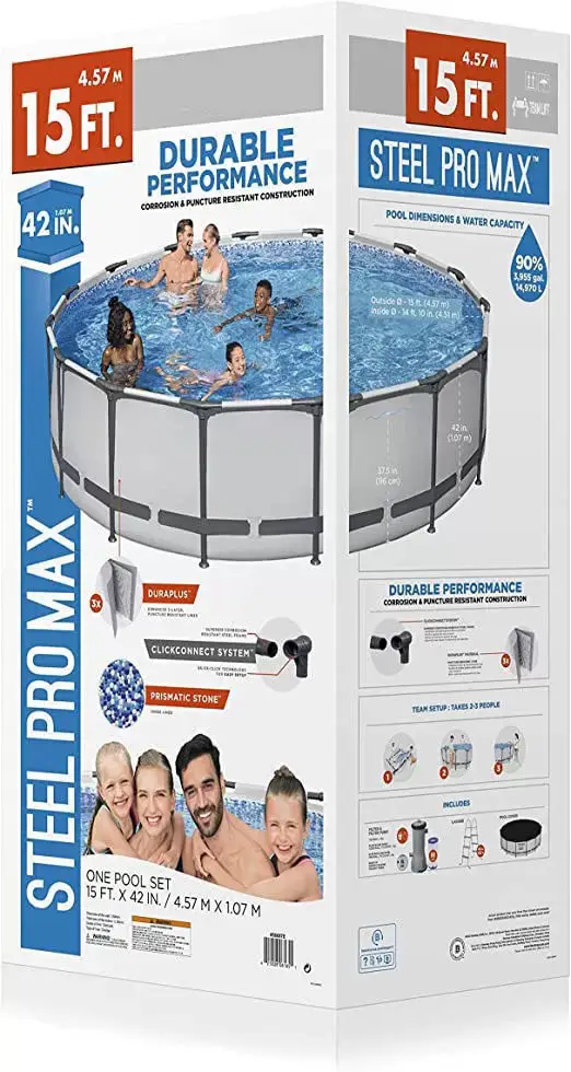 ⚡Clearance Sale⚡Round Metal Frame Above Ground Outdoor Pool Set with 1500 GPH Filter Pump, Ladder and Pool Cover