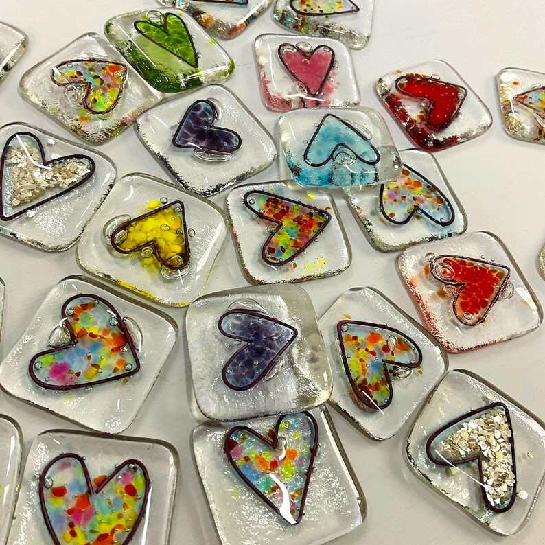 Fused Glass Heart Pocket Token