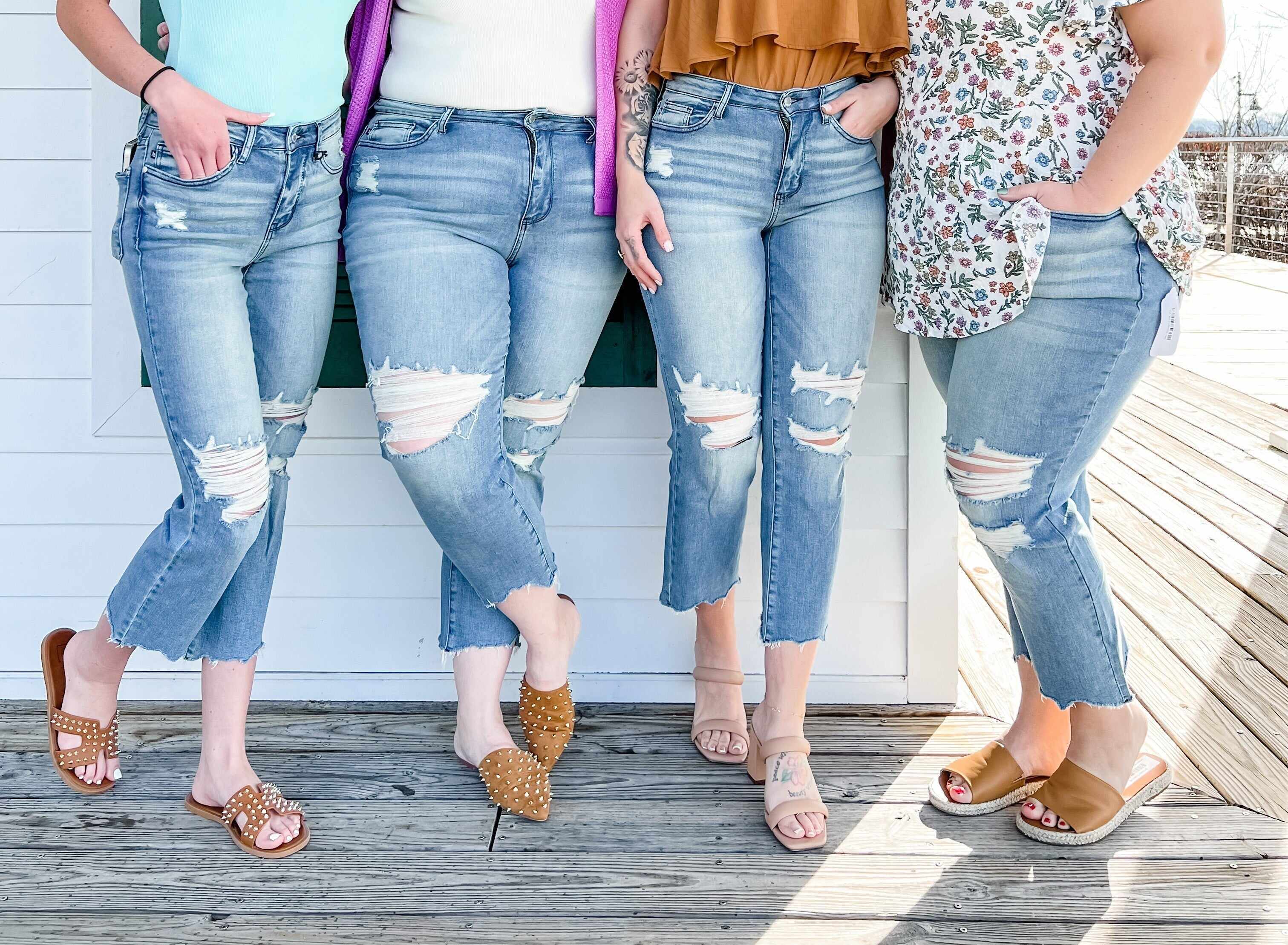🔥Hot Sales🔥Look At Me Now Medium Wash Mid Rise Distressed Cropped Straight Leg Jeans
