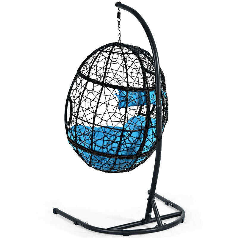 Outdoor Hanging Egg Chair Swing Hammock Chair Set with Stand & Cushion