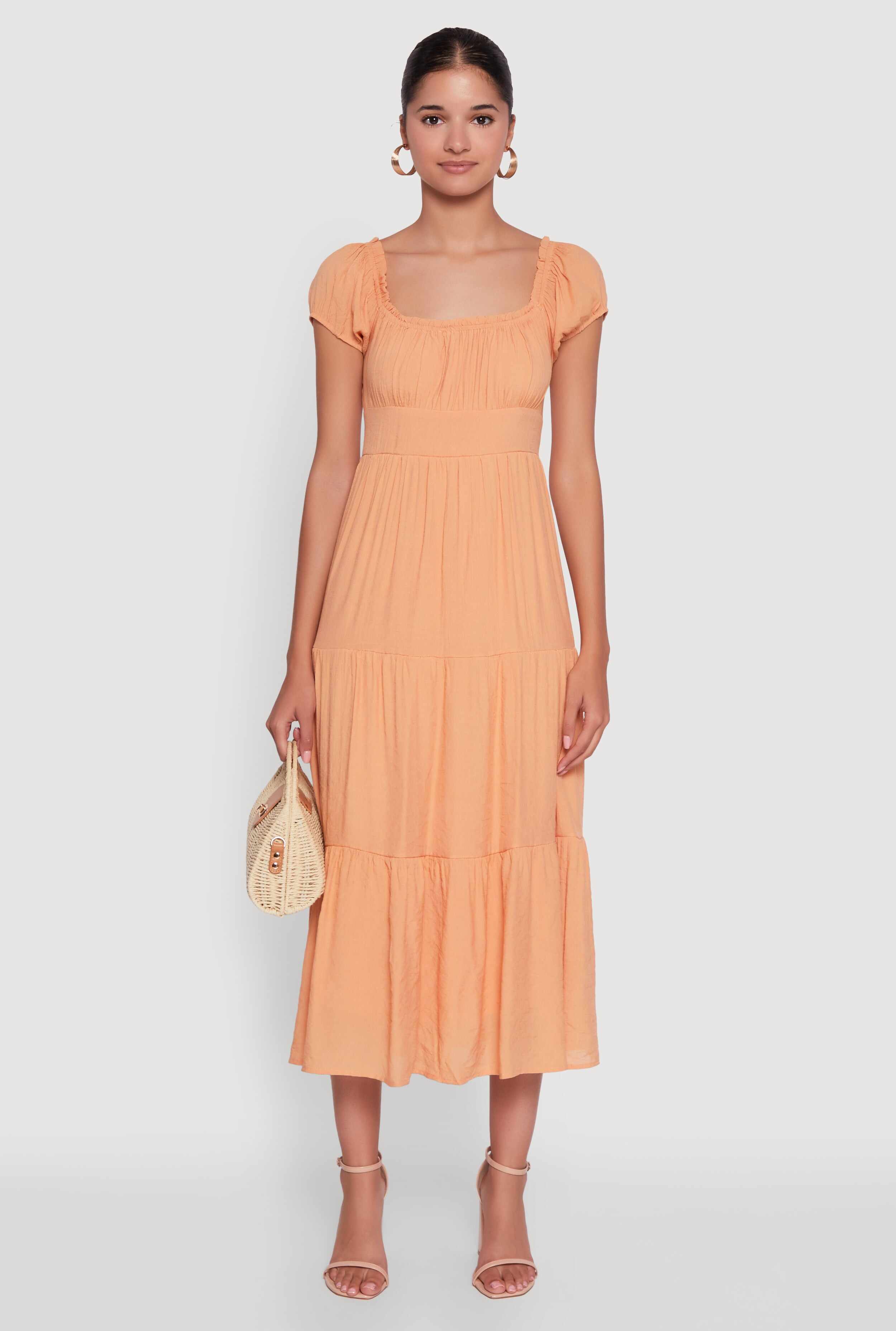 Timeless Short Puff Sleeve Empire Waist Maxi Dress