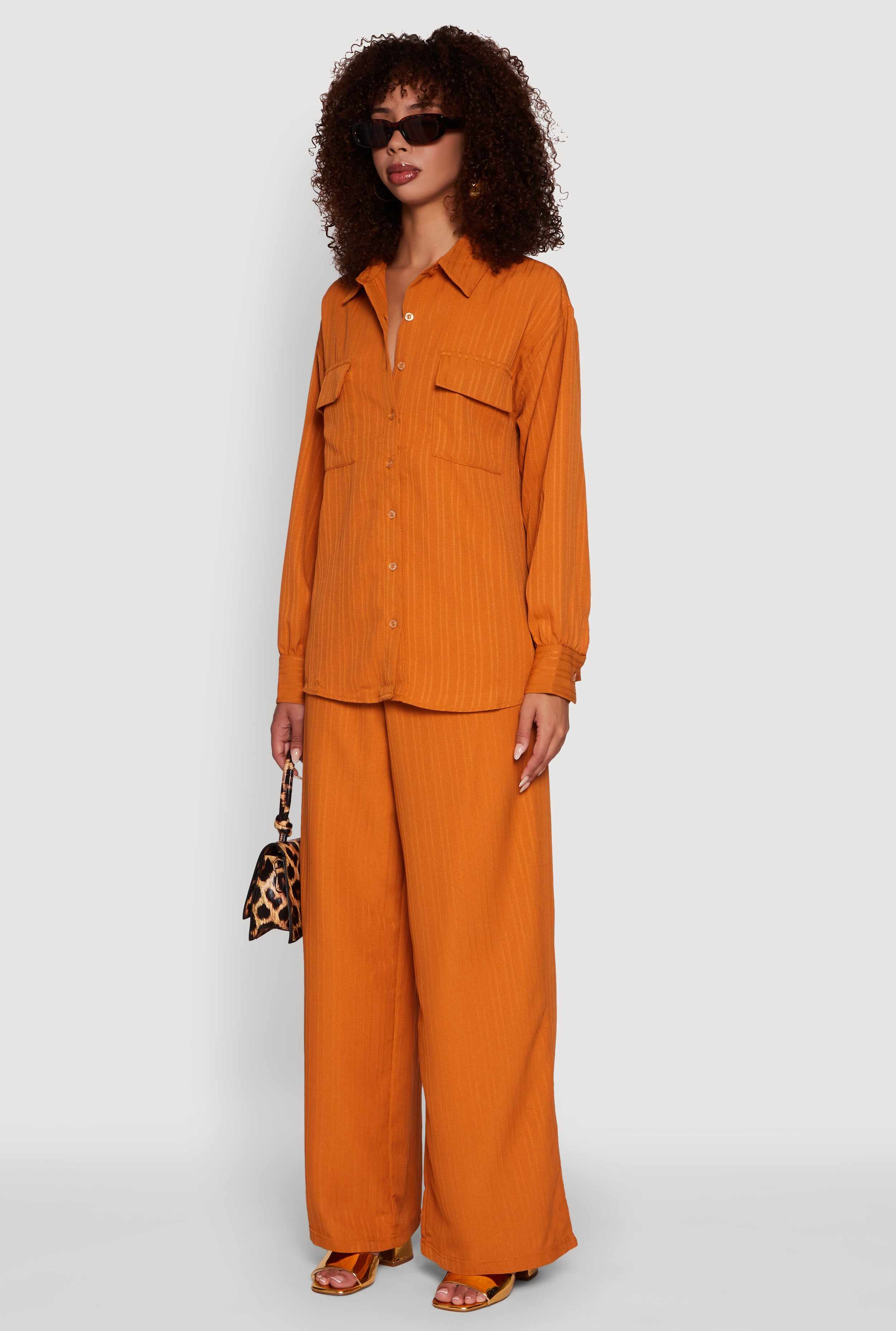 Iris Shadow Stripe Textured Knit Button Front Shirt