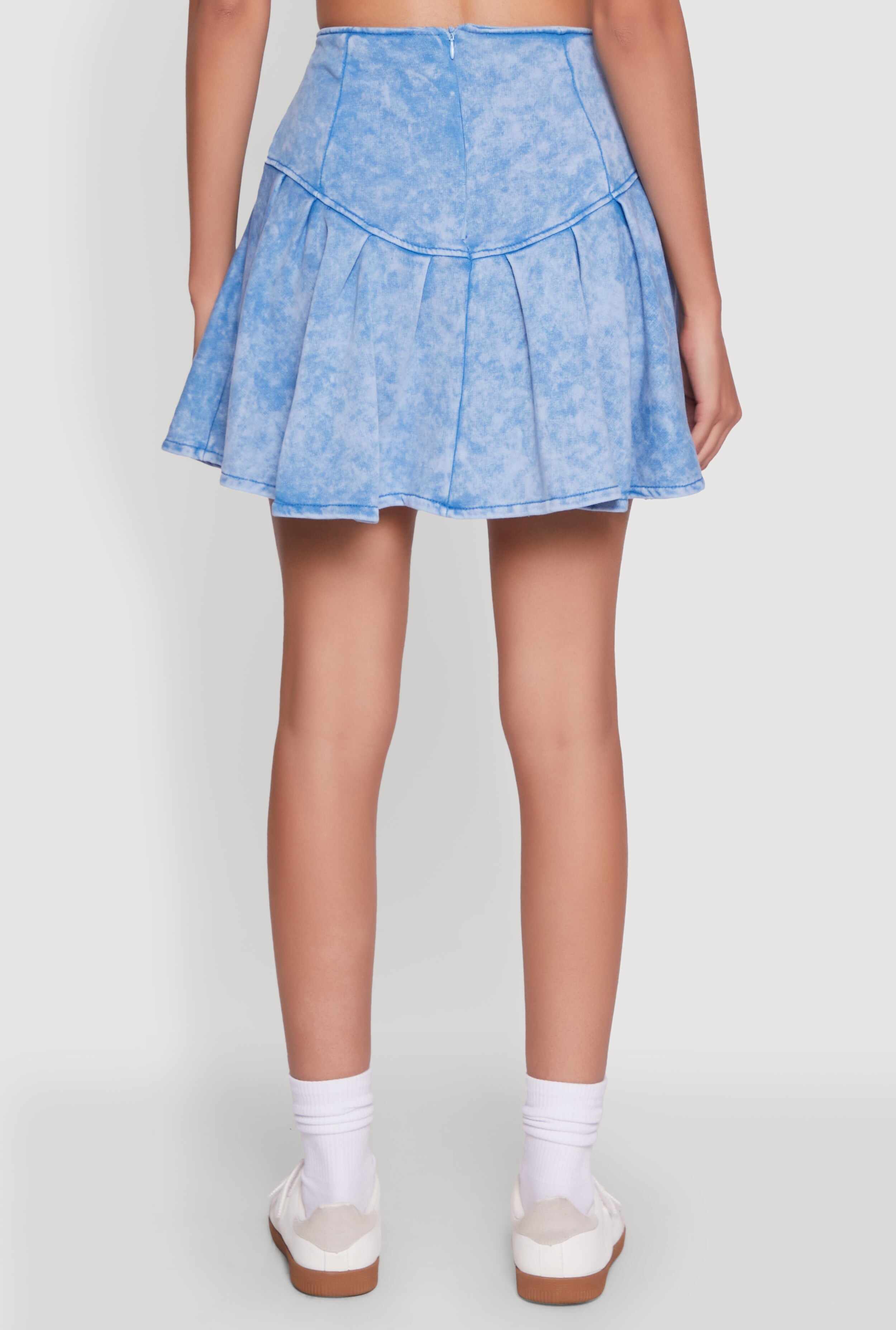 Trendy Lace Up Detail Mineral Wash Pleated Skirt