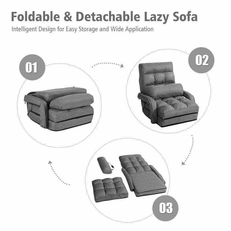 Foldable Massage Floor Chair Recliner, Single Lazy Sofa with Ergonomic Armrest, Adjustable 5 Backrest Positions & Detachable Mat