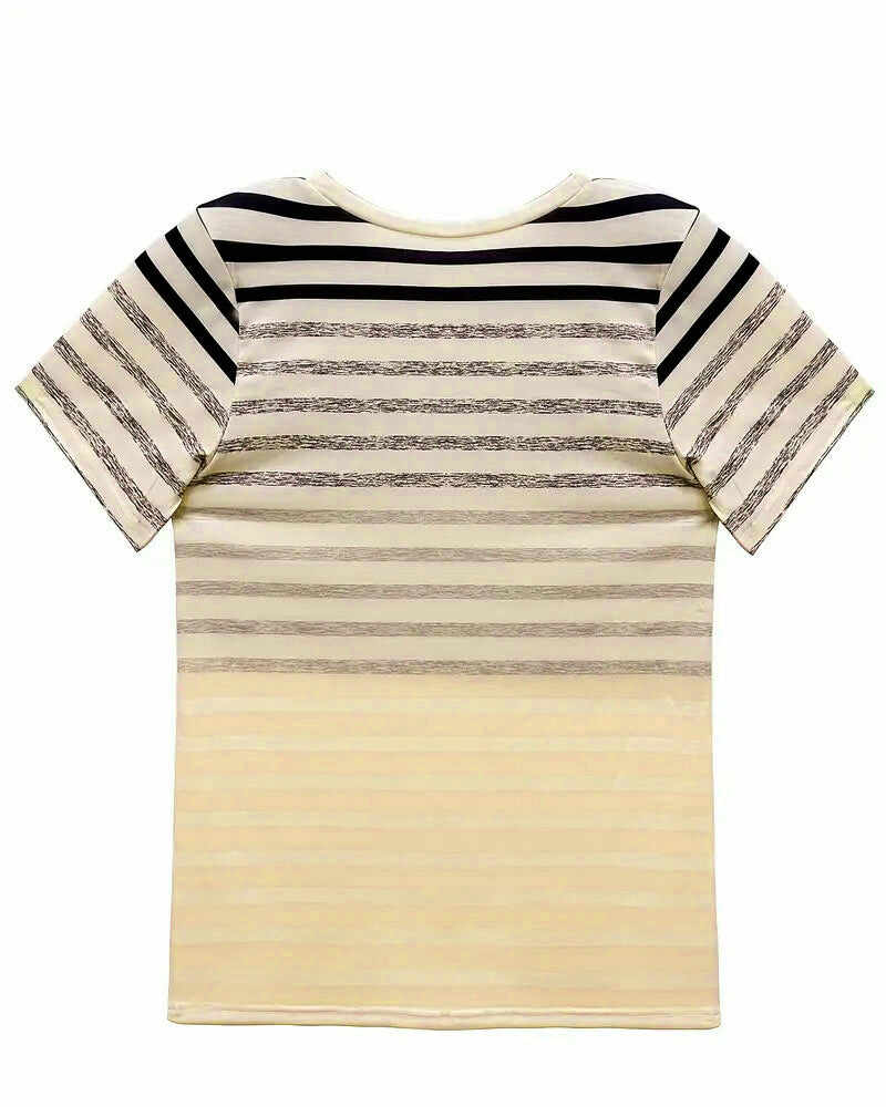 Aumora Round Neck Short Sleeve Striped T-Shirt
