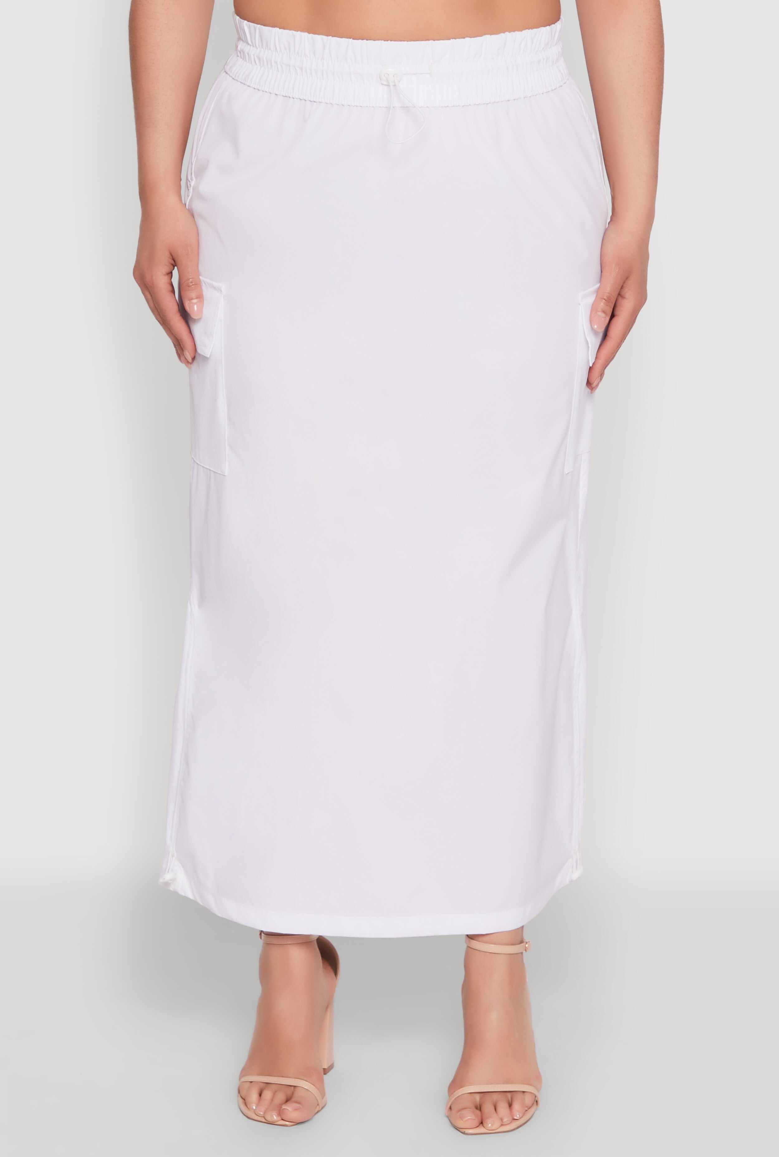 Plus Size Nylon Drawstring Cargo Maxi Skirt