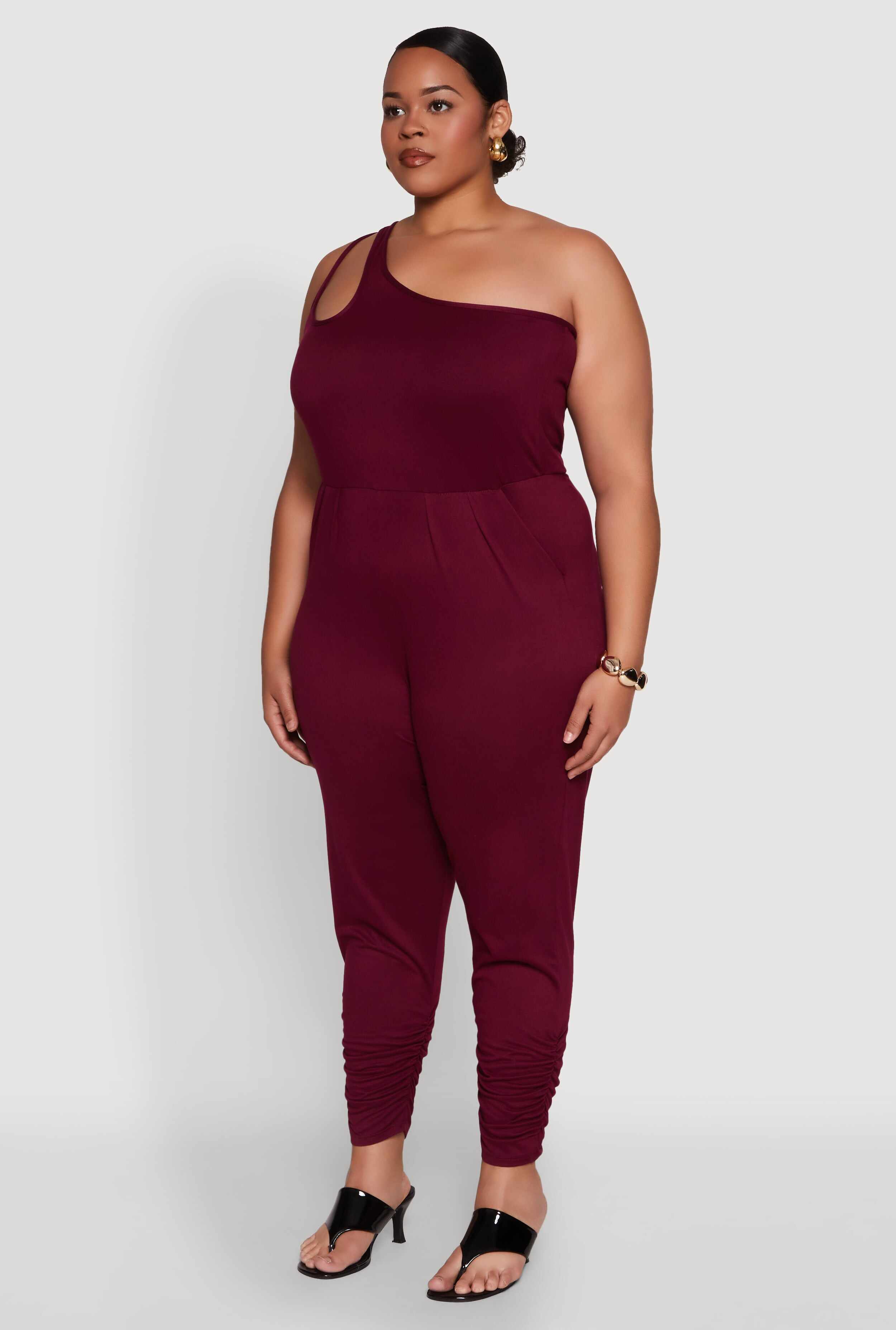 Plus Size Keyhole One Shoulder Jumpsuit