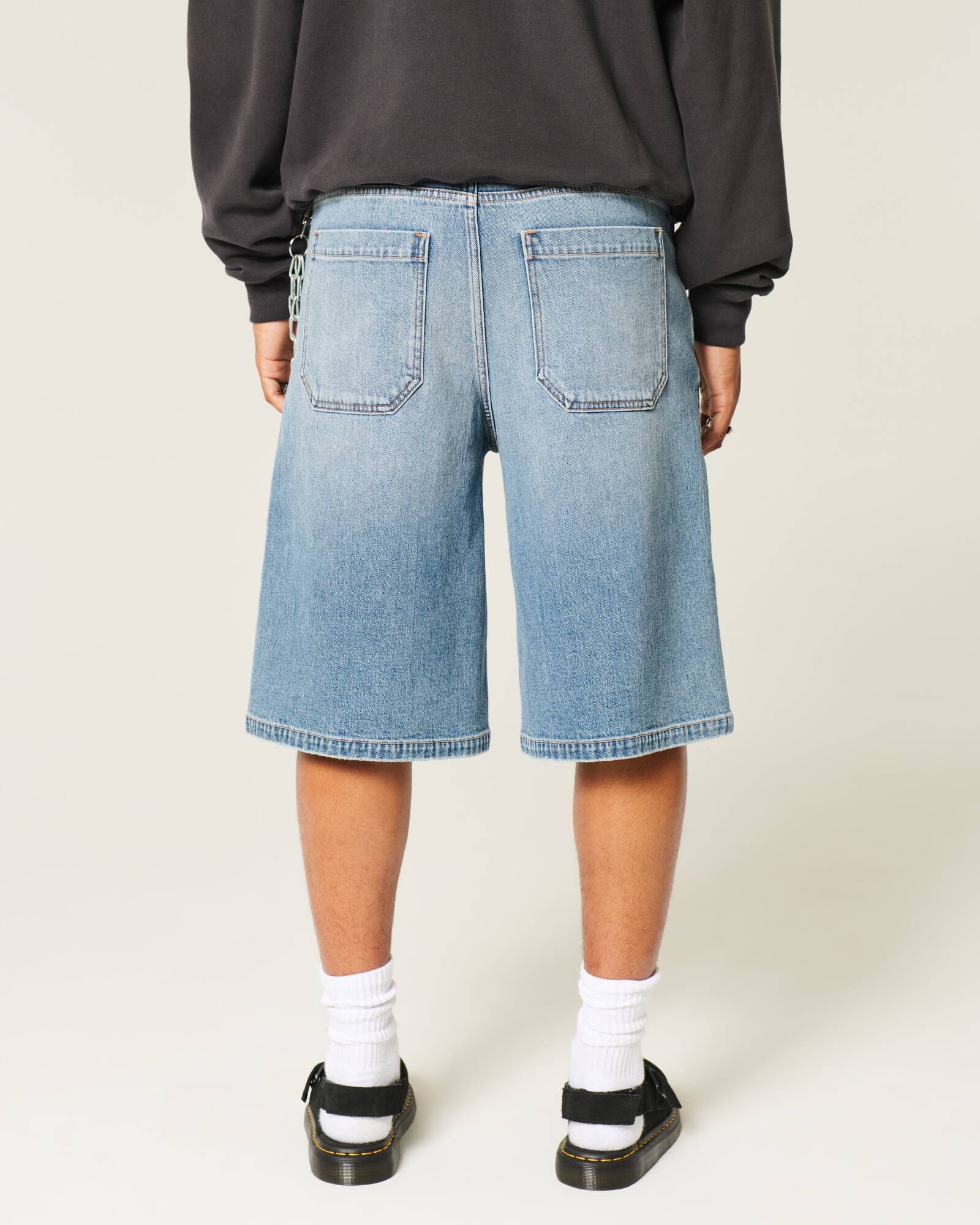 Washed Black Cat Graphic Super Baggy Denim Shorts