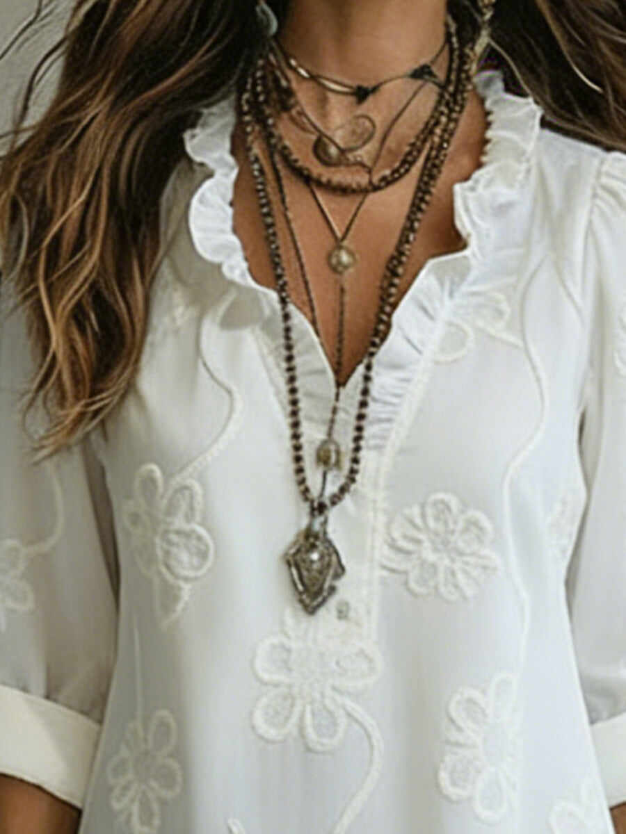Casual Lace Embroidered Linen Maxi Dress