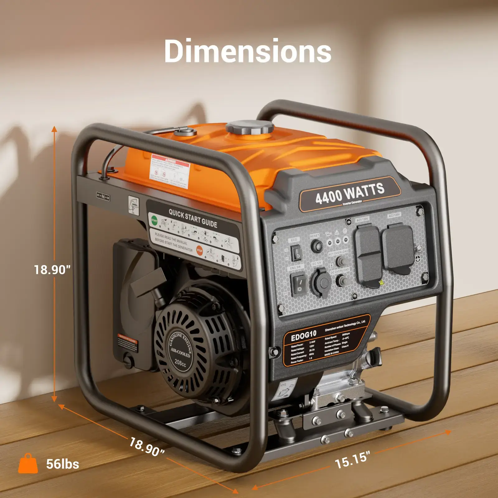 generadores de gasolina 4400 Watts Inverter Generator Gas Powered, Portable Open Frame Generator, Low Noise with ECO Mode and Inverter Technology, RV Ready, Emergency Home Backup