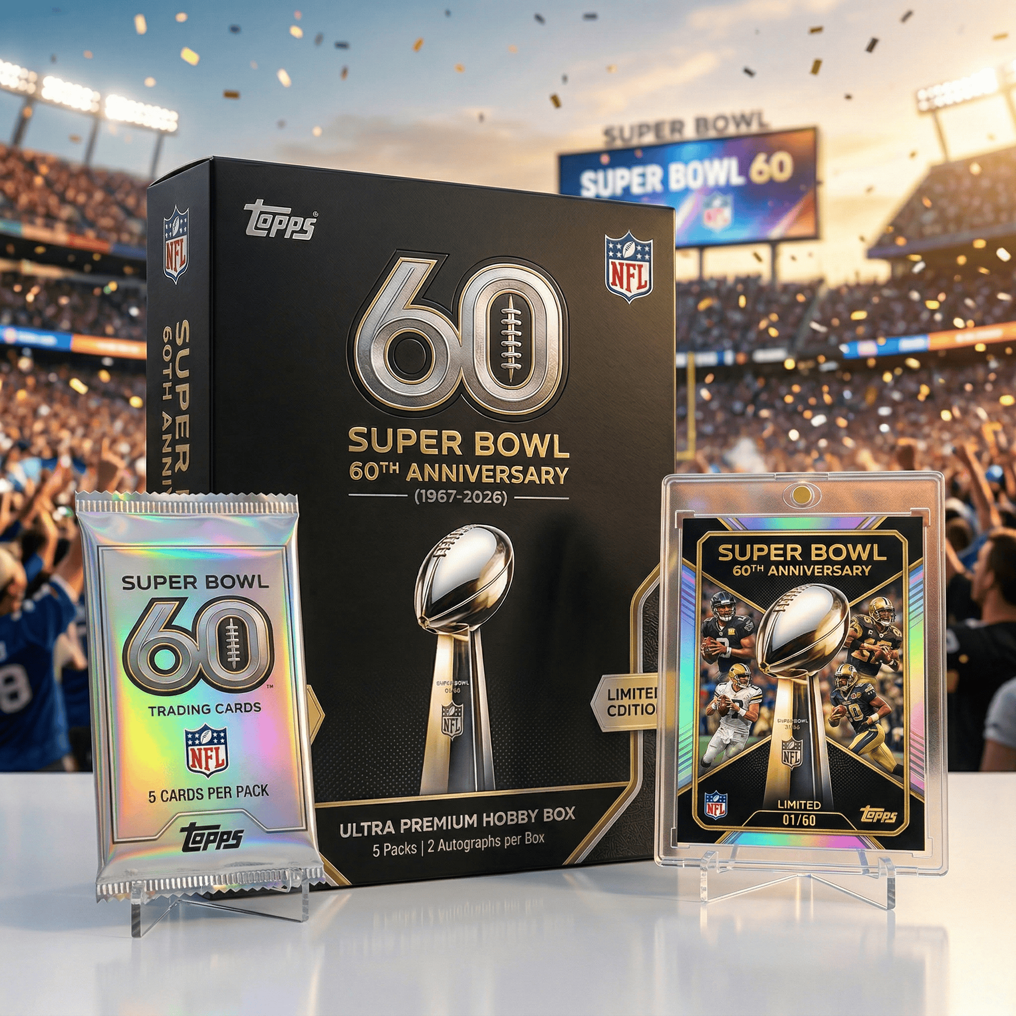 🏈NFL Super Bowl 60th Anniversary Topps TCG Cards! | Limited Edition 2026