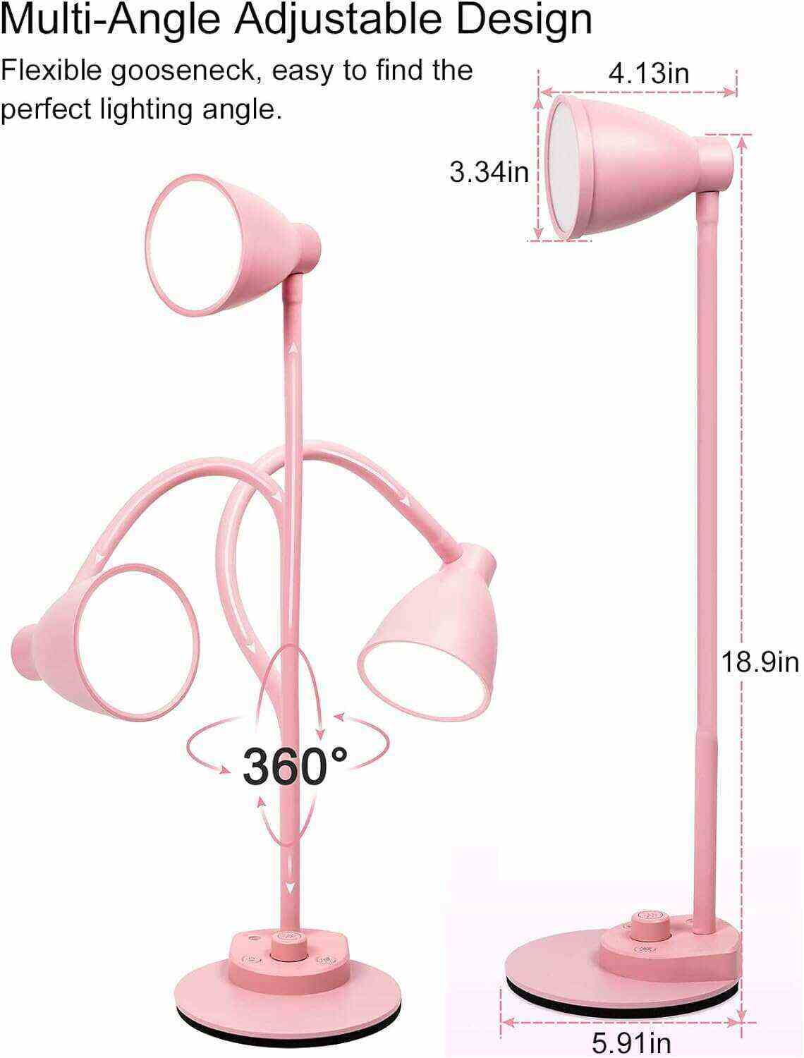 BOHON LED Desk Lamp with USB Charging Port 3 Color Modes Dimmable Reading Light Intelligent Induction Auto Dimming Task Lamp Flexible Gooseneck Table Lamp for Bedside Office, AC Adapter Include