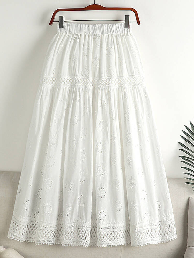 Vintage Lace Embroidered Art Linen Blend Skirt