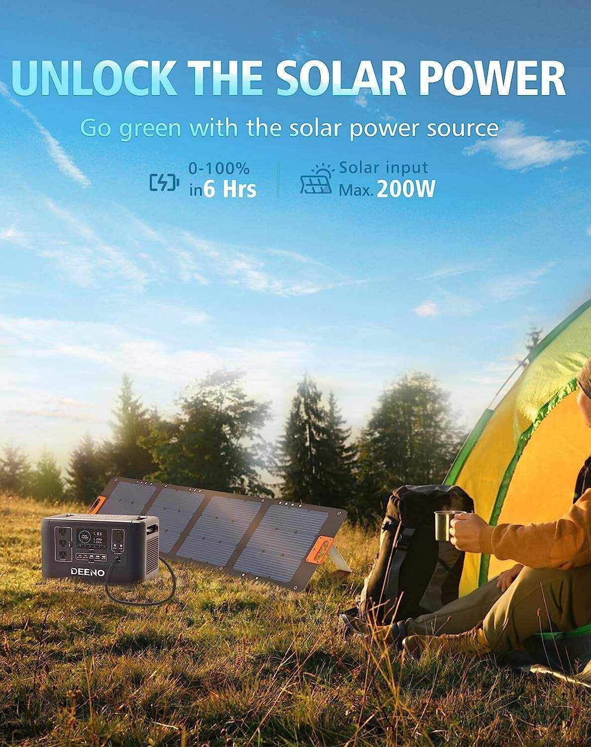 DEENO Portable Power Station X1500, 1036Wh LiFePO4 (LFP) Battery, 1500W(Peak 3000W) Solar Generator (Solar Panel Optional) for Camping RVs Home Use Emergency Travel