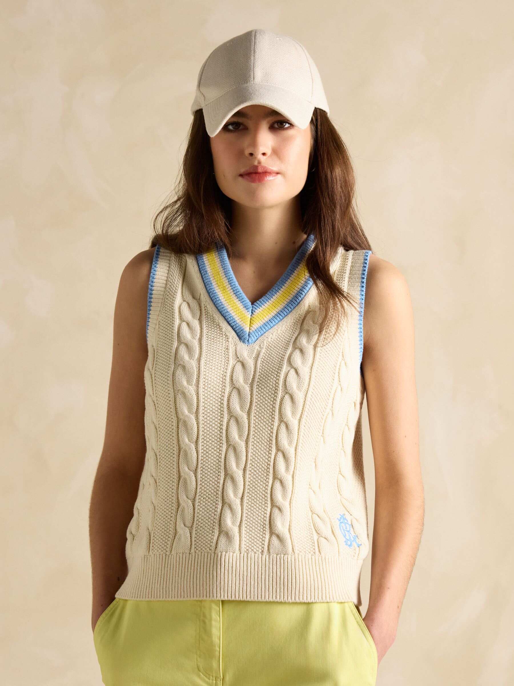 Deuce Cream Cable Knitted Cotton Vest