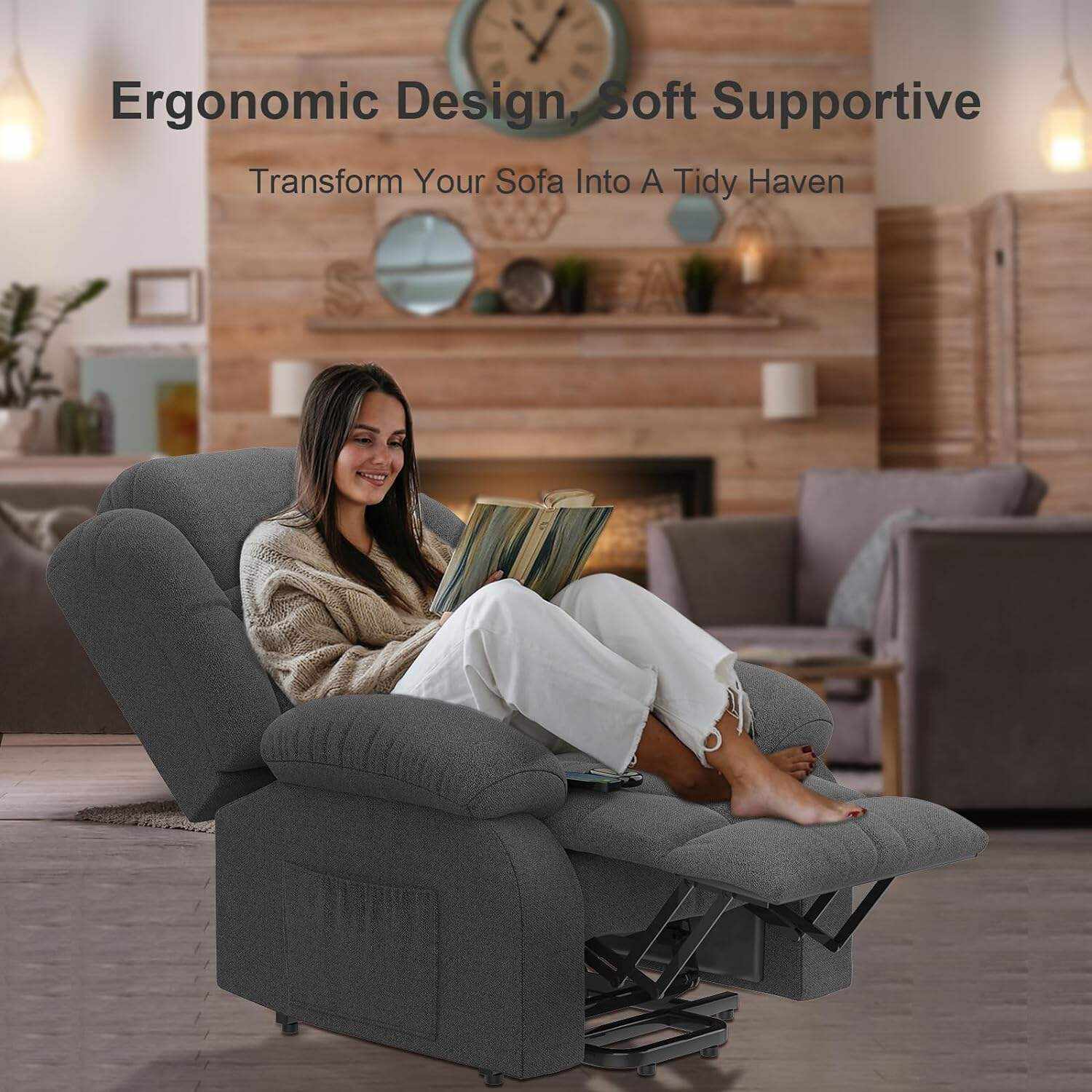 YONISEE Lar2ge Lift Chairs Recliner for Elderly - Power Fabric Lift Chair Modern with Massage and Heat, Extended Footrest, 3 Positions, 2 Side Pockets, and Cup Holders, USB Ports, Coffee Color