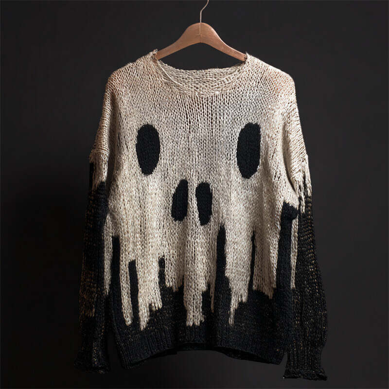 Halloween Skull Contrast Cozy Knit Sweater