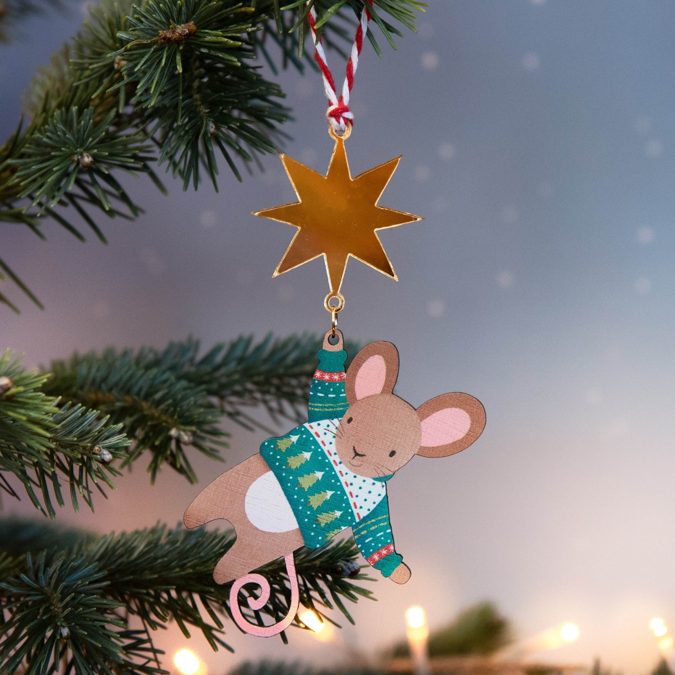 Christmas Mouse & Star Wooden Decorations