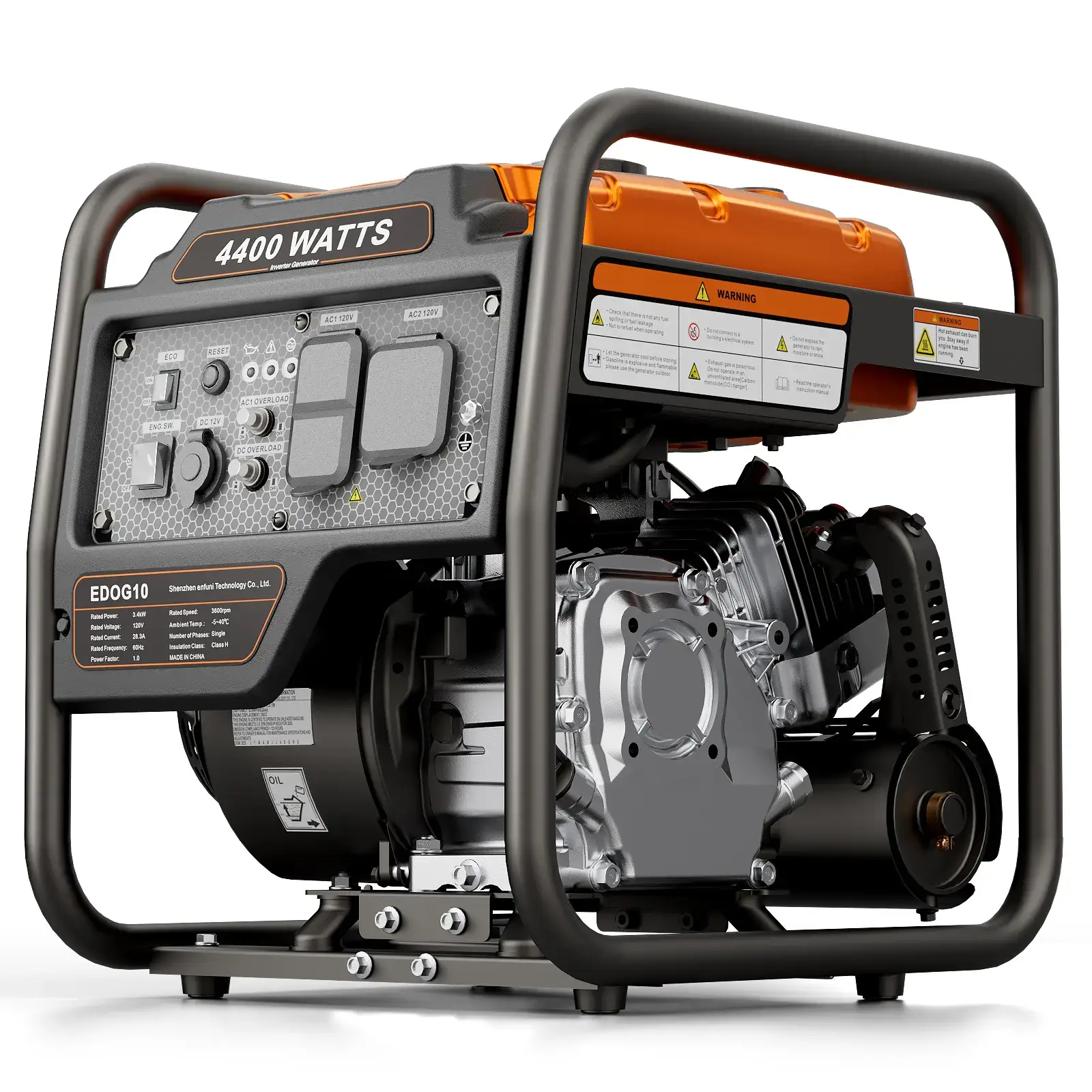 generadores de gasolina 4400 Watts Inverter Generator Gas Powered, Portable Open Frame Generator, Low Noise with ECO Mode and Inverter Technology, RV Ready, Emergency Home Backup