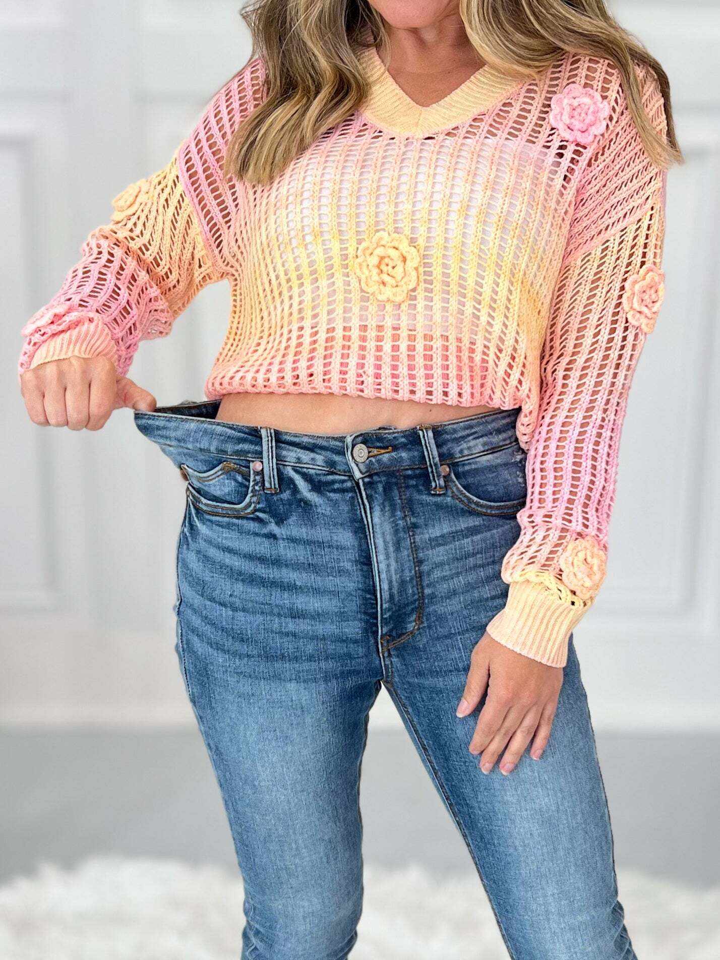 Georgia Peach - Christmas Tummy Control Shield Pocket Skinny Jeans- Final Sale