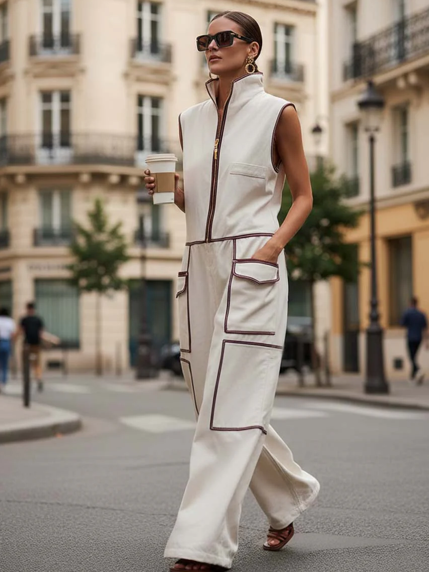 🔥Summer Arrivals🌟Casual Loose-fitting Color-blocked Workwear Jumpsuit
