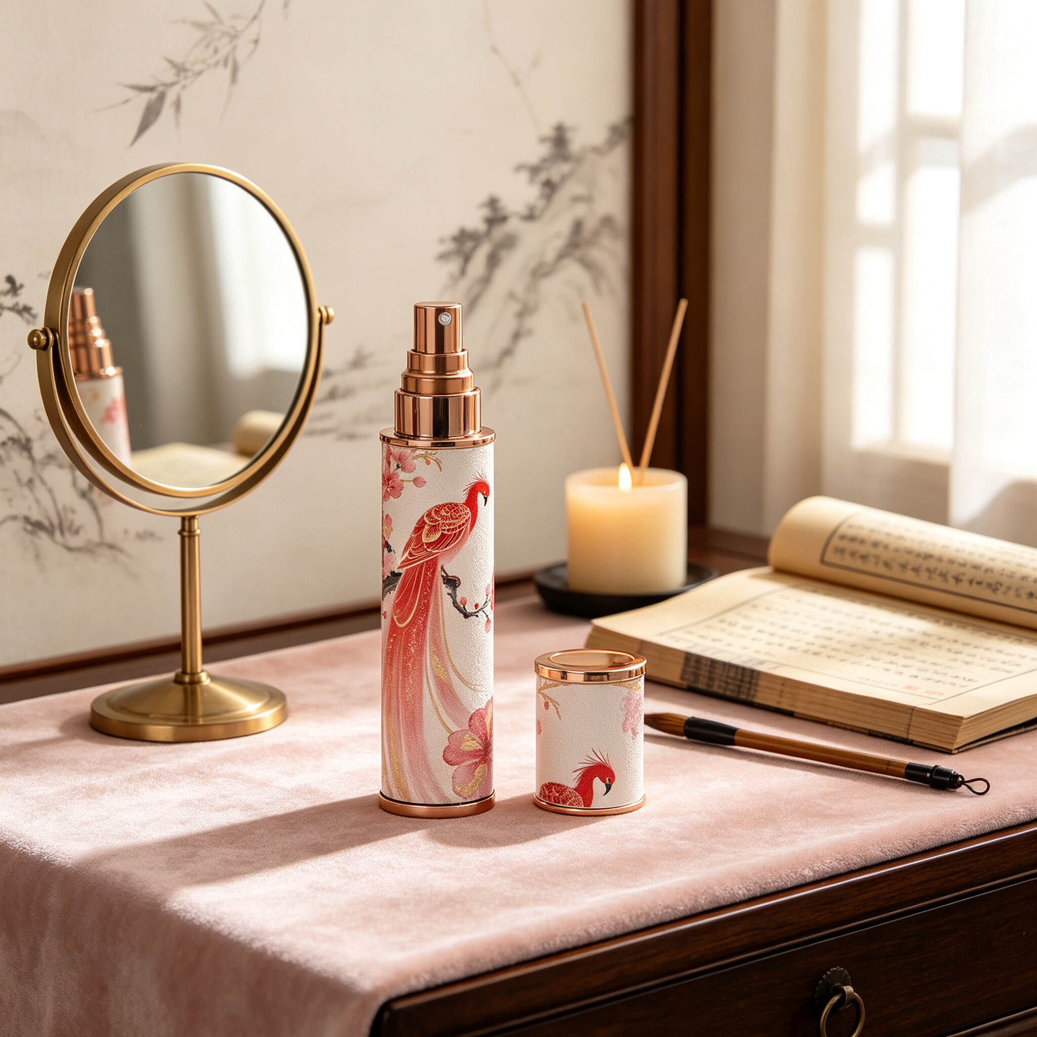 Country Trendy Phoenix Leather Glass Perfume Bottle with Print - High-end Portable Travel Spray