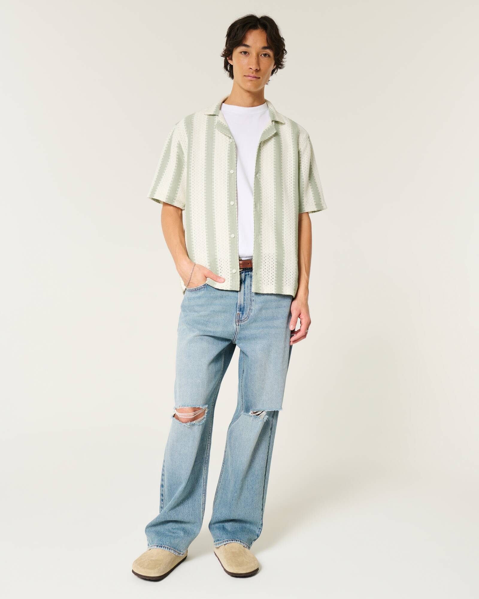 Boxy Short-Sleeve Crochet-Style Shirt